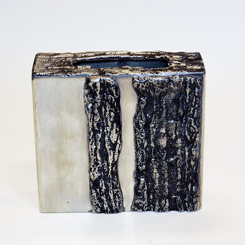 Vintage square shaped Pewter Vase by Helgi Joensen, Norway 1980s In Good Condition For Sale In Stockholm, SE