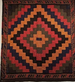 Vintage Qashqai Sofreh Kilim, Handwoven Wool, Square Size
