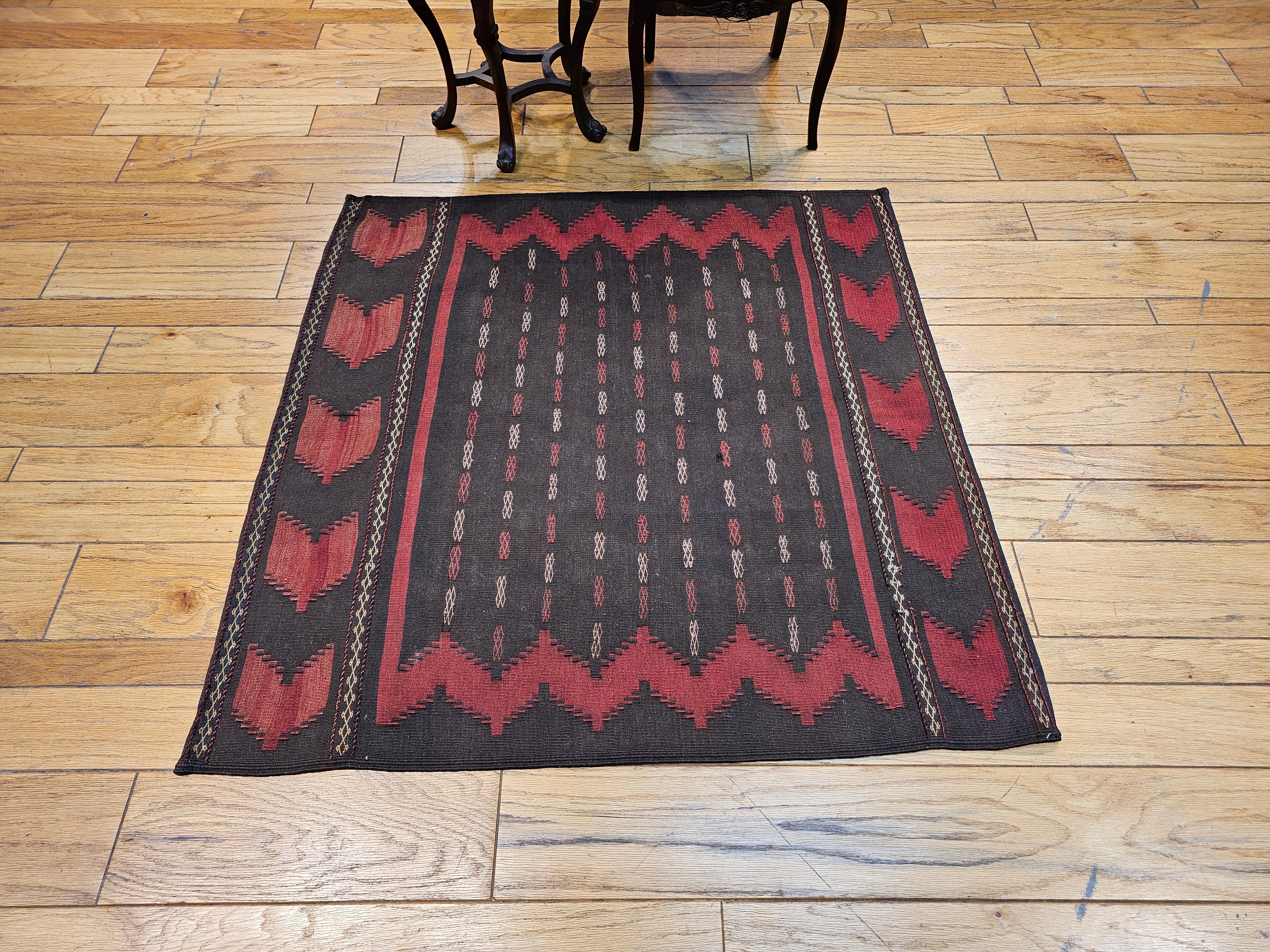 Vintage Square Size Persian Tribal Baluch Sofreh Kilim in Brown, Dark Red, Ivory For Sale 2
