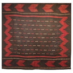 Vintage Quadratische Größe Persisch Stammes Baluch Sofreh Kilim in Brown, Dunkelrot, Elfenbein