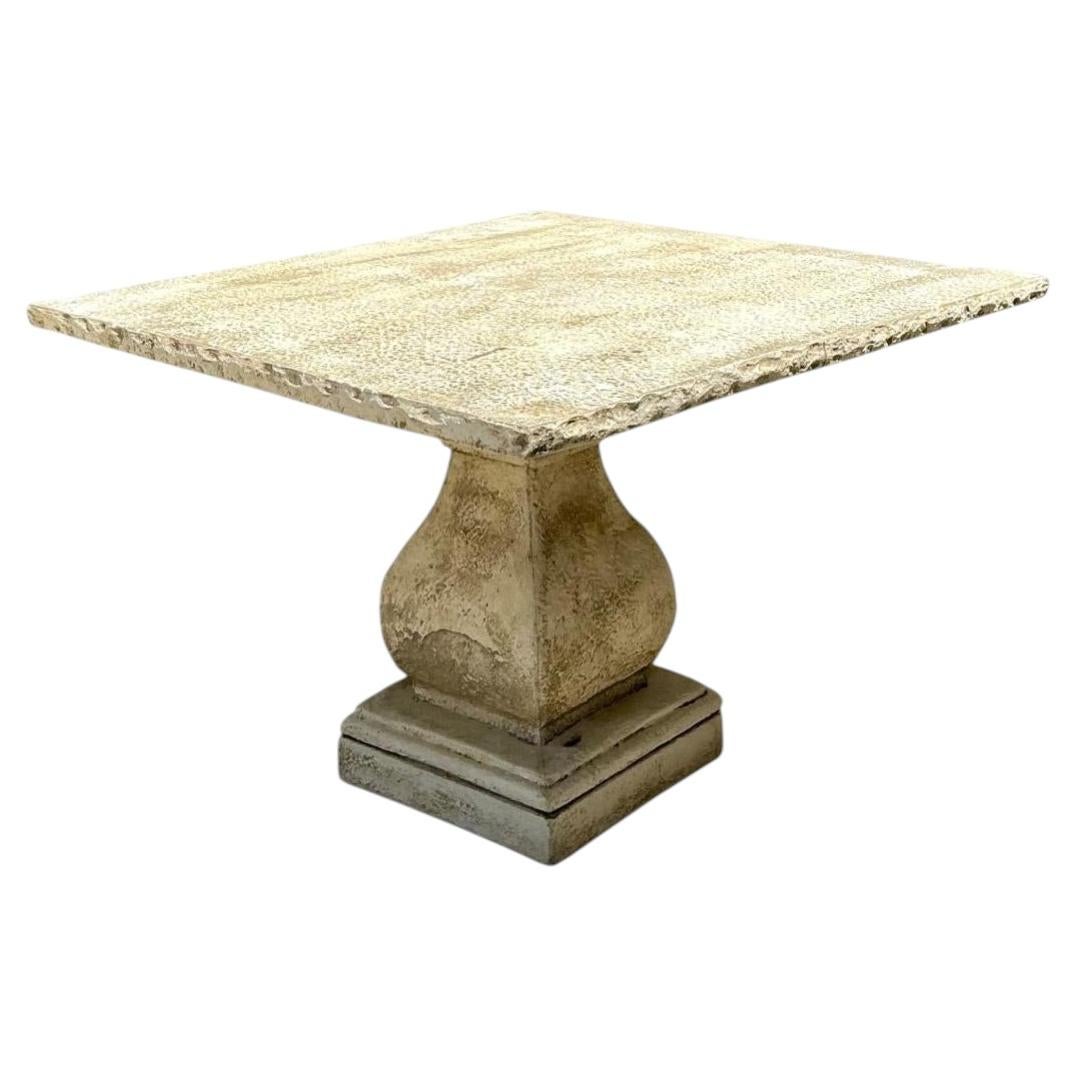 Vintage Square Stone Top Pedestal Dining Table For Sale