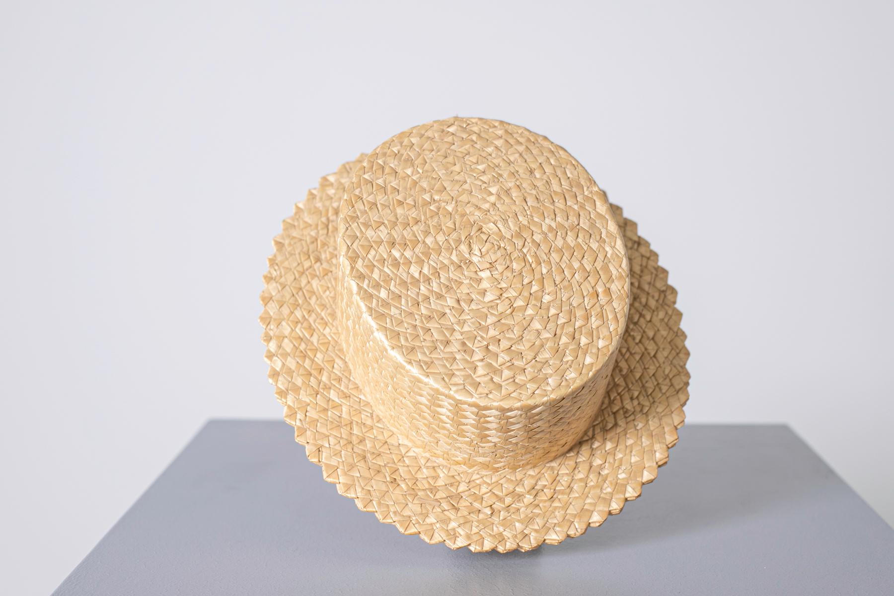 Women's or Men's Vintage Square Straw Hat For Sale