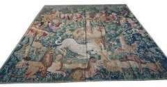 Vintage Square Tapestry Continental Traditional Europe Allover Floral Flatweave