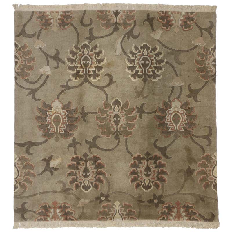 Vintage Tibetan Rug with Checkered Square Pattern and Modern Style For ...