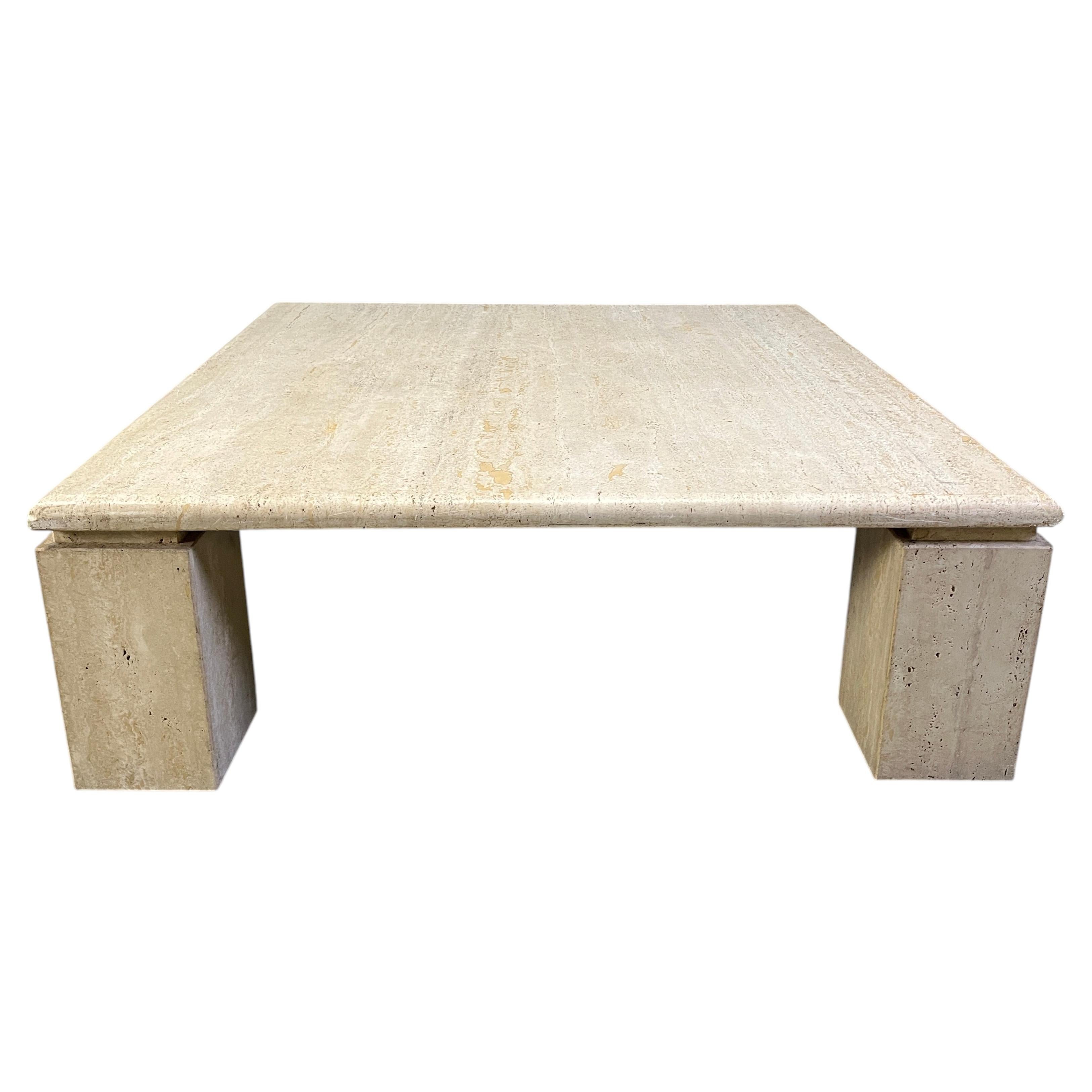 Vintage square travertine coffee table, 1970s - Italy