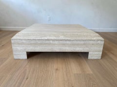 Vintage Square Travertine Coffee Table by Stone International, 1980s