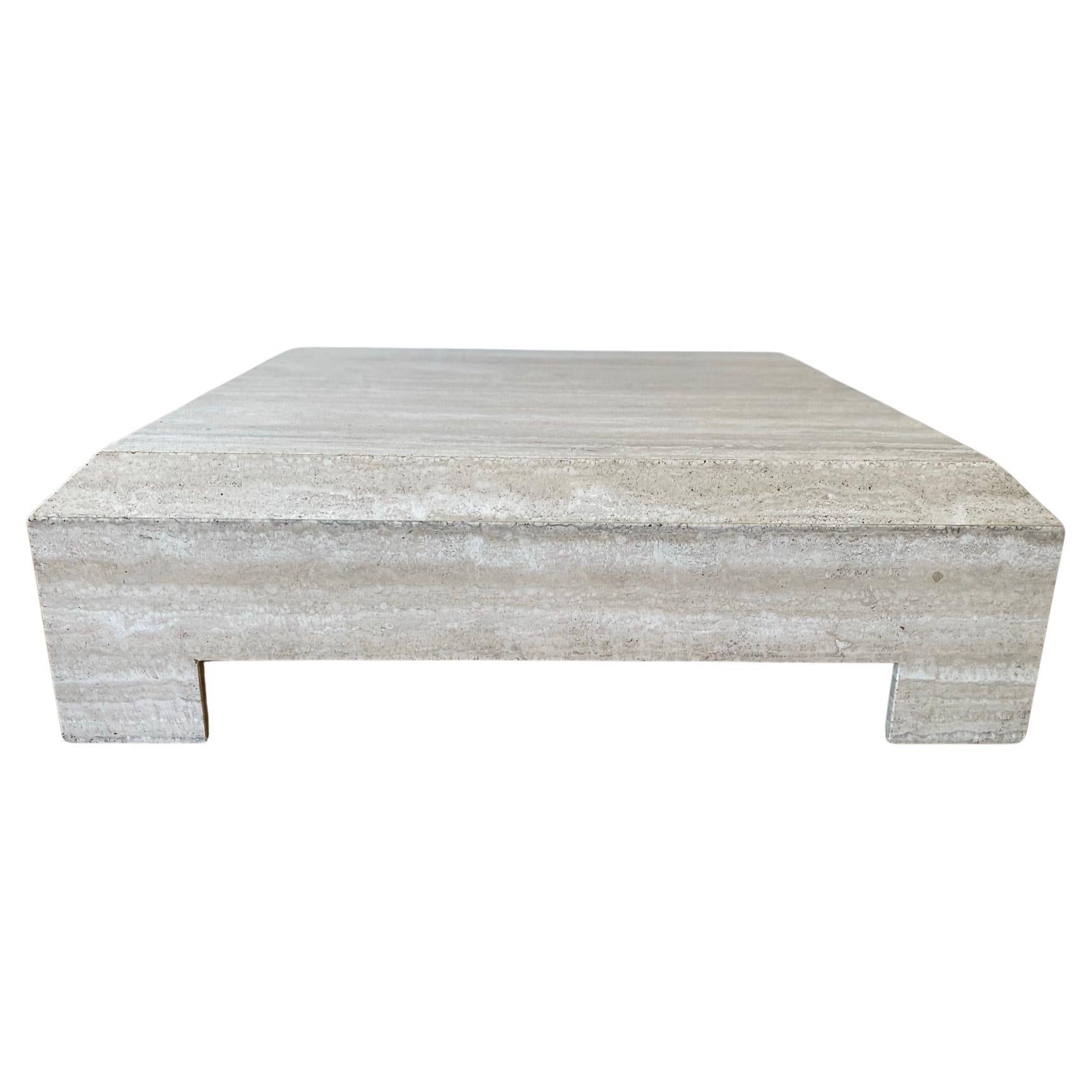 Vintage Square Travertine Coffee Table by Stone International, 1980s