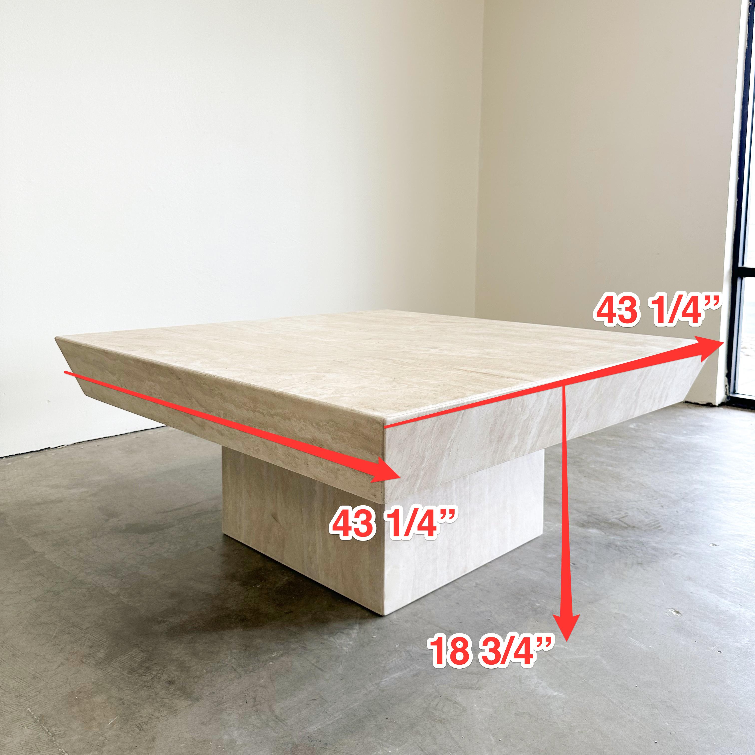 Table basse carrée en pierre de travertin marbrée postmoderne MCM Retro Minimal en vente 4
