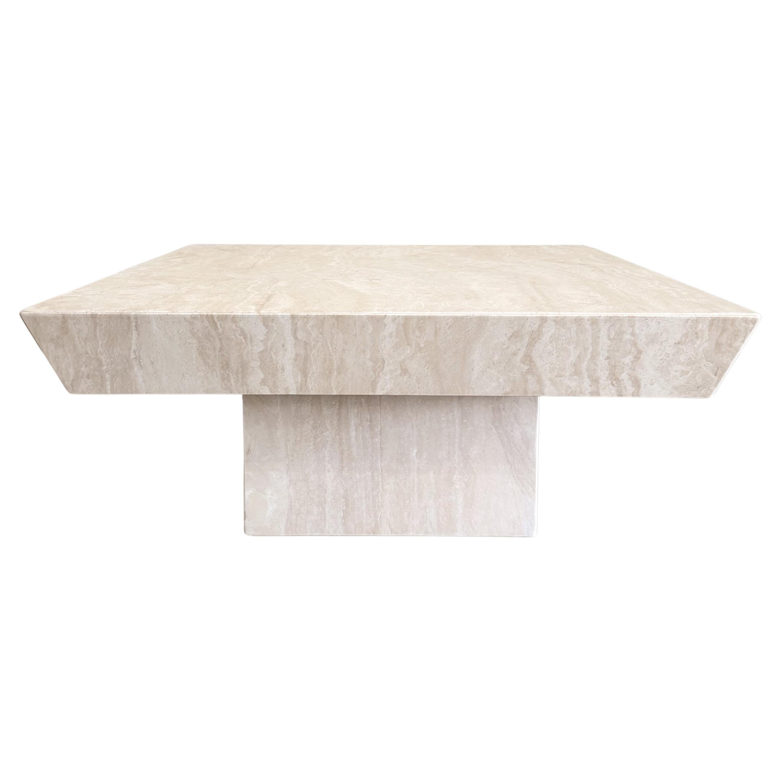 Table basse carrée en pierre de travertin marbrée postmoderne MCM Retro Minimal en vente