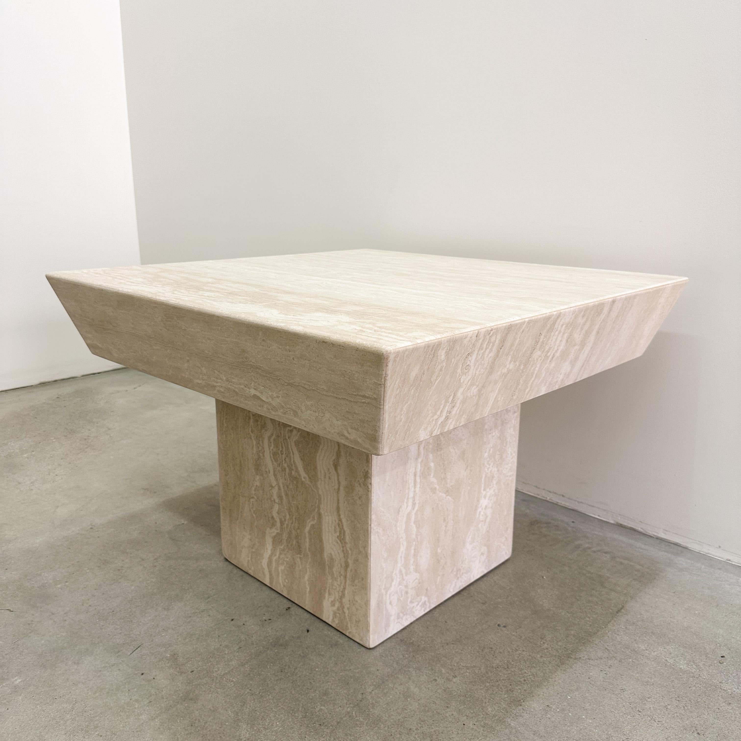 Vintage Square Travertine Stone End Table Marble Postmodern MCM Retro Minimal 4
