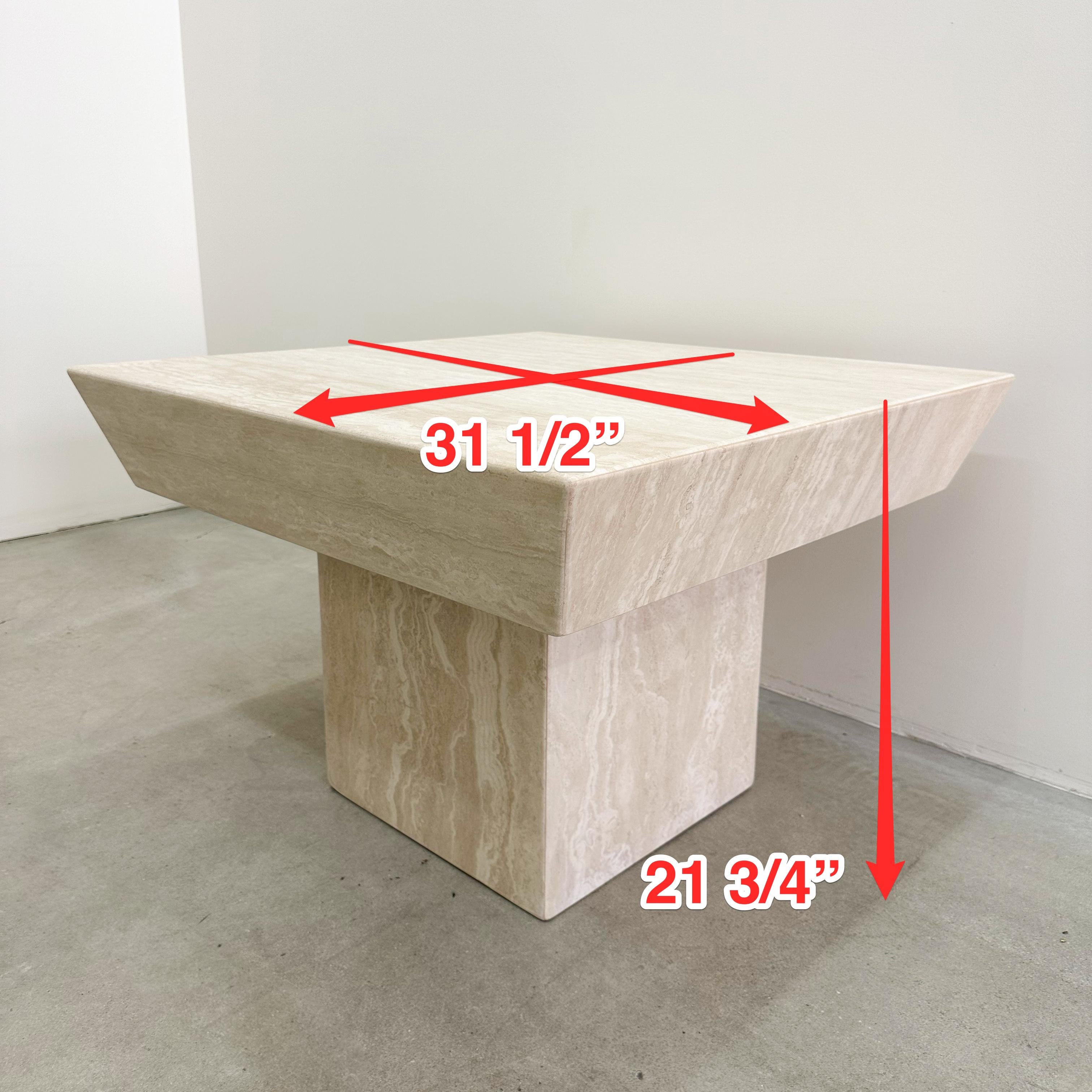 Vintage Square Travertine Stone End Table Marble Postmodern MCM Retro Minimal For Sale 5