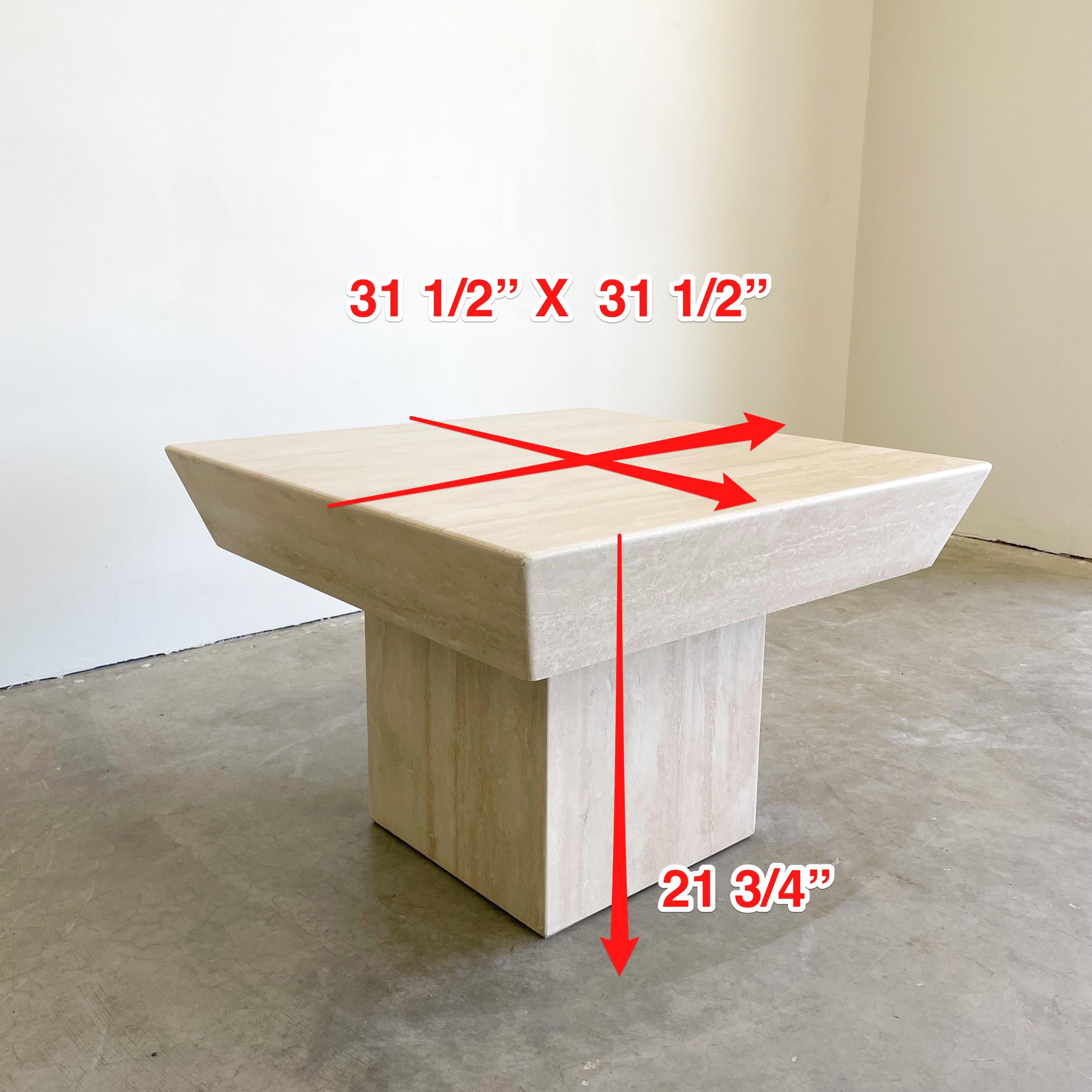 Vintage Square Travertine Stone End Table Marble Postmodern MCM Retro Minimal For Sale 5