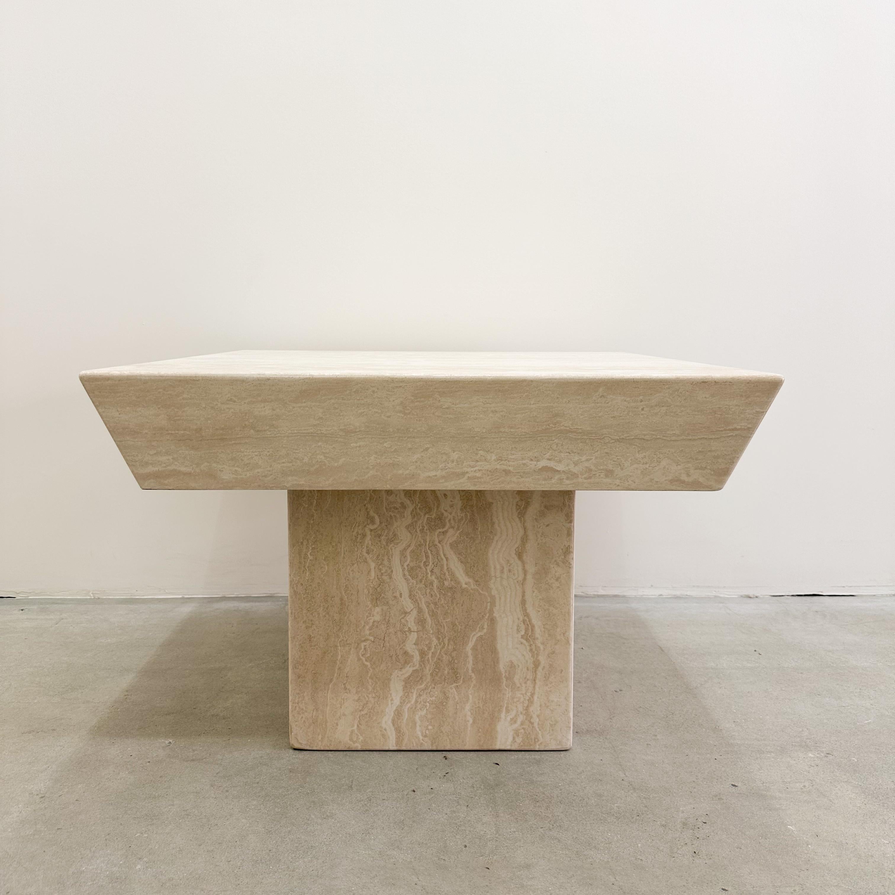 Post-Modern Vintage Square Travertine Stone End Table Marble Postmodern MCM Retro Minimal