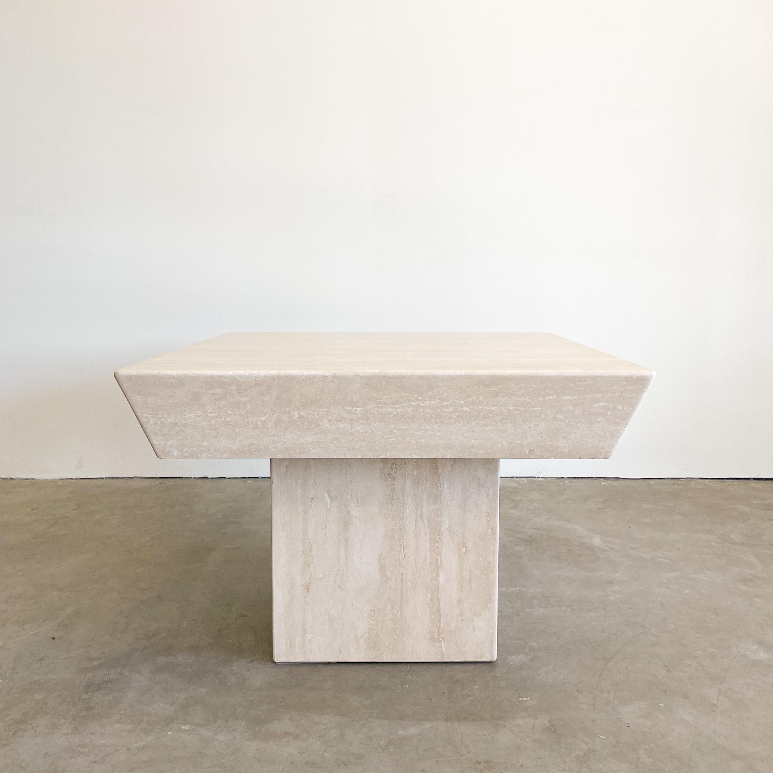 Post-Modern Vintage Square Travertine Stone End Table Marble Postmodern MCM Retro Minimal For Sale