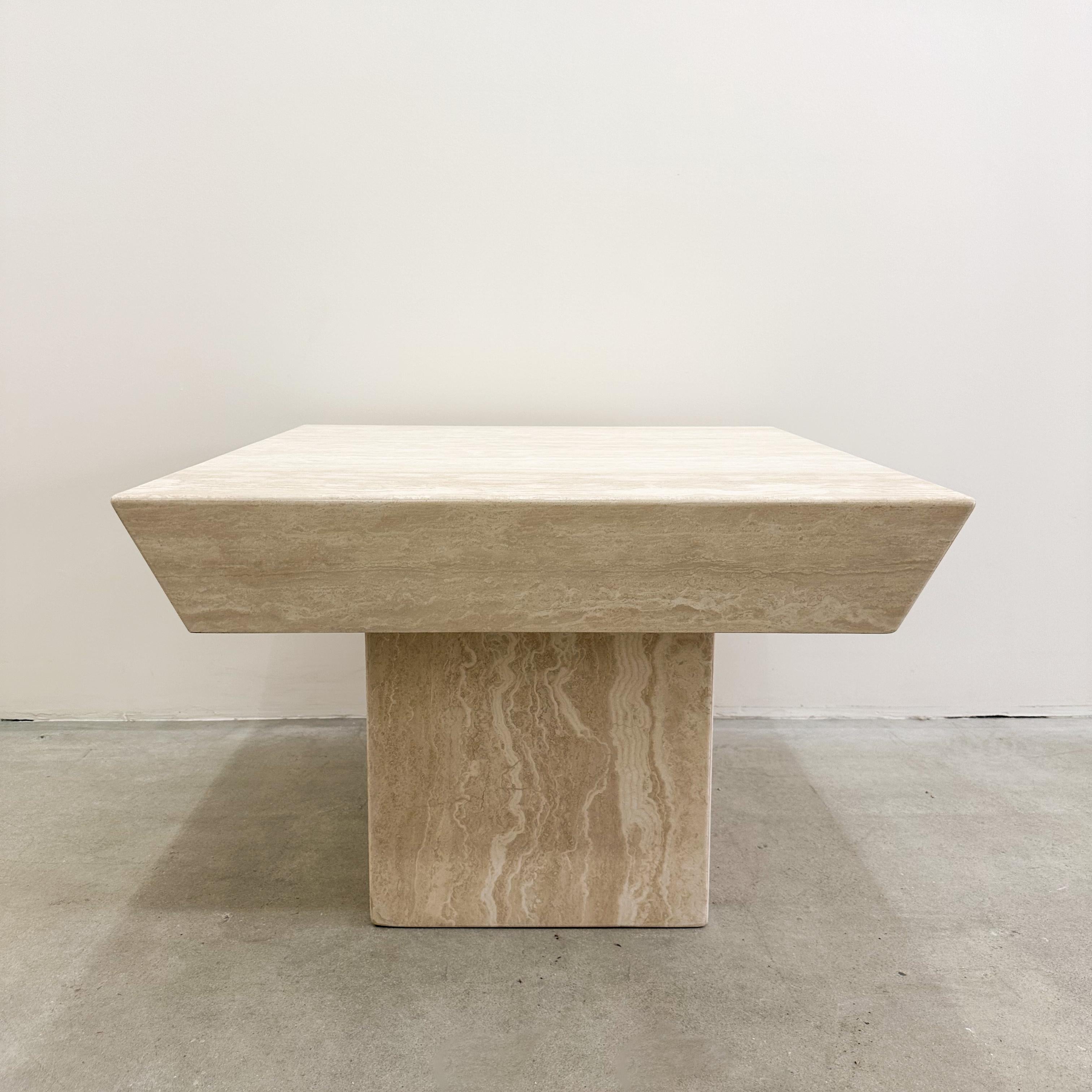 Unknown Vintage Square Travertine Stone End Table Marble Postmodern MCM Retro Minimal