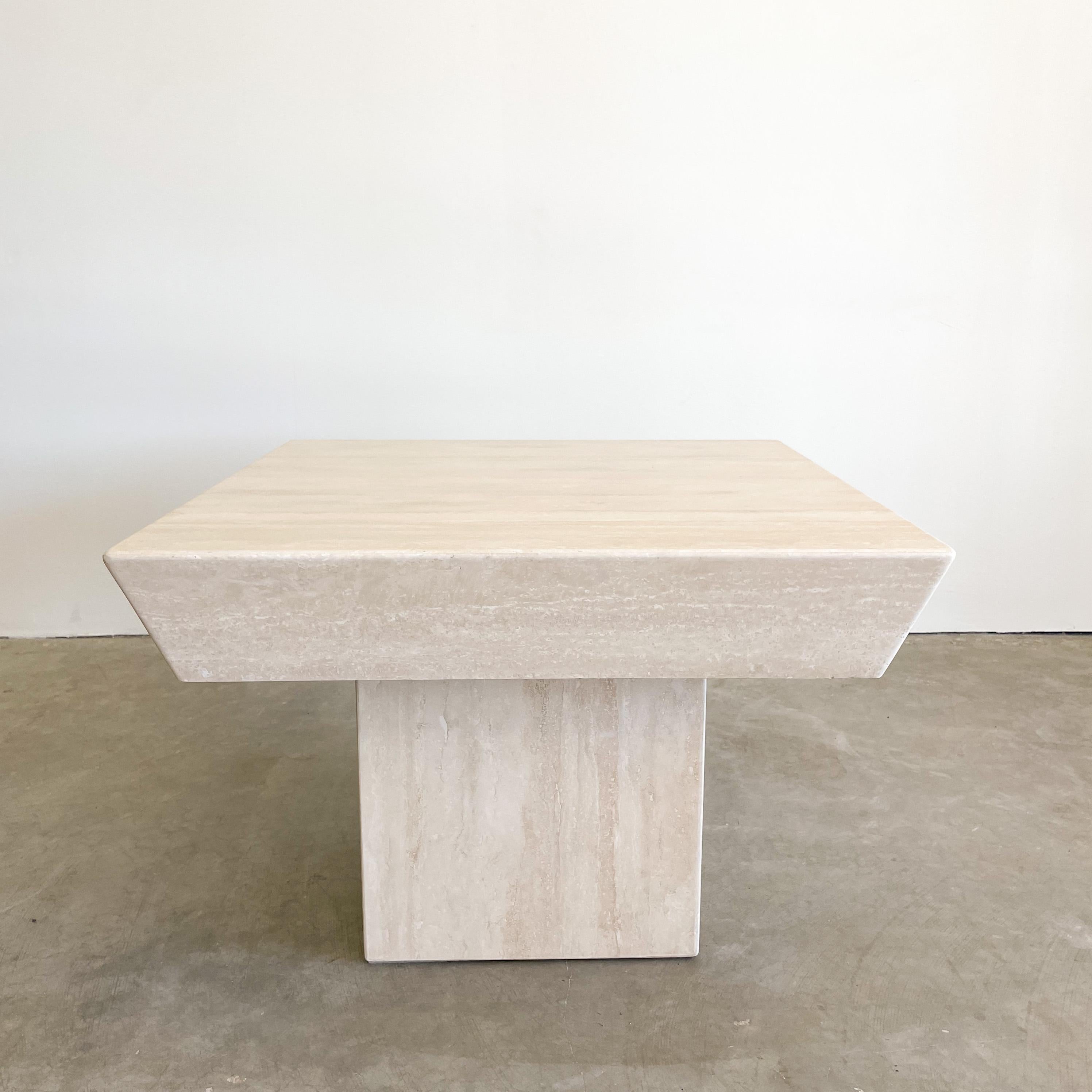 Unknown Vintage Square Travertine Stone End Table Marble Postmodern MCM Retro Minimal For Sale