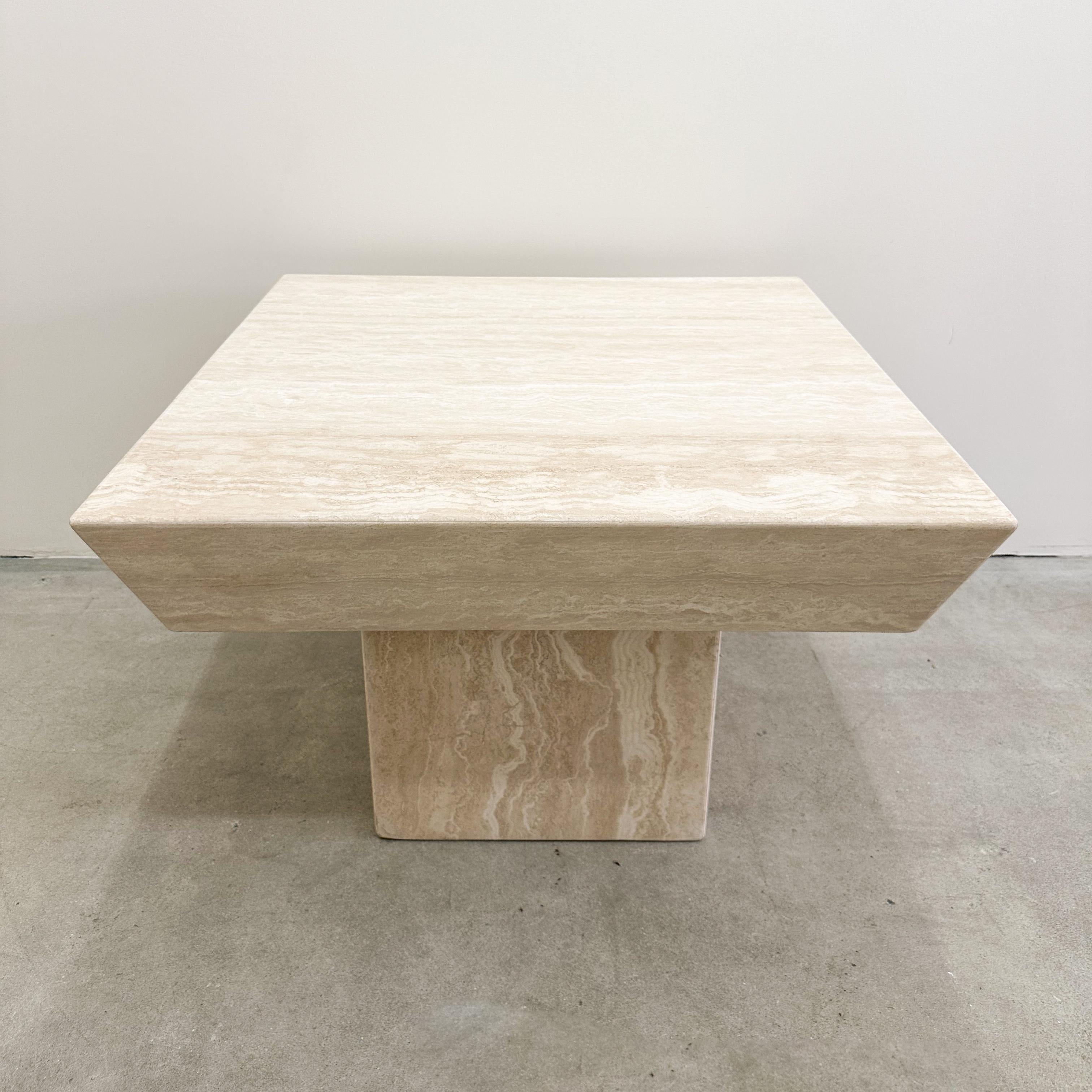 Vintage Square Travertine Stone End Table Marble Postmodern MCM Retro Minimal In Good Condition For Sale In Palm Desert, CA