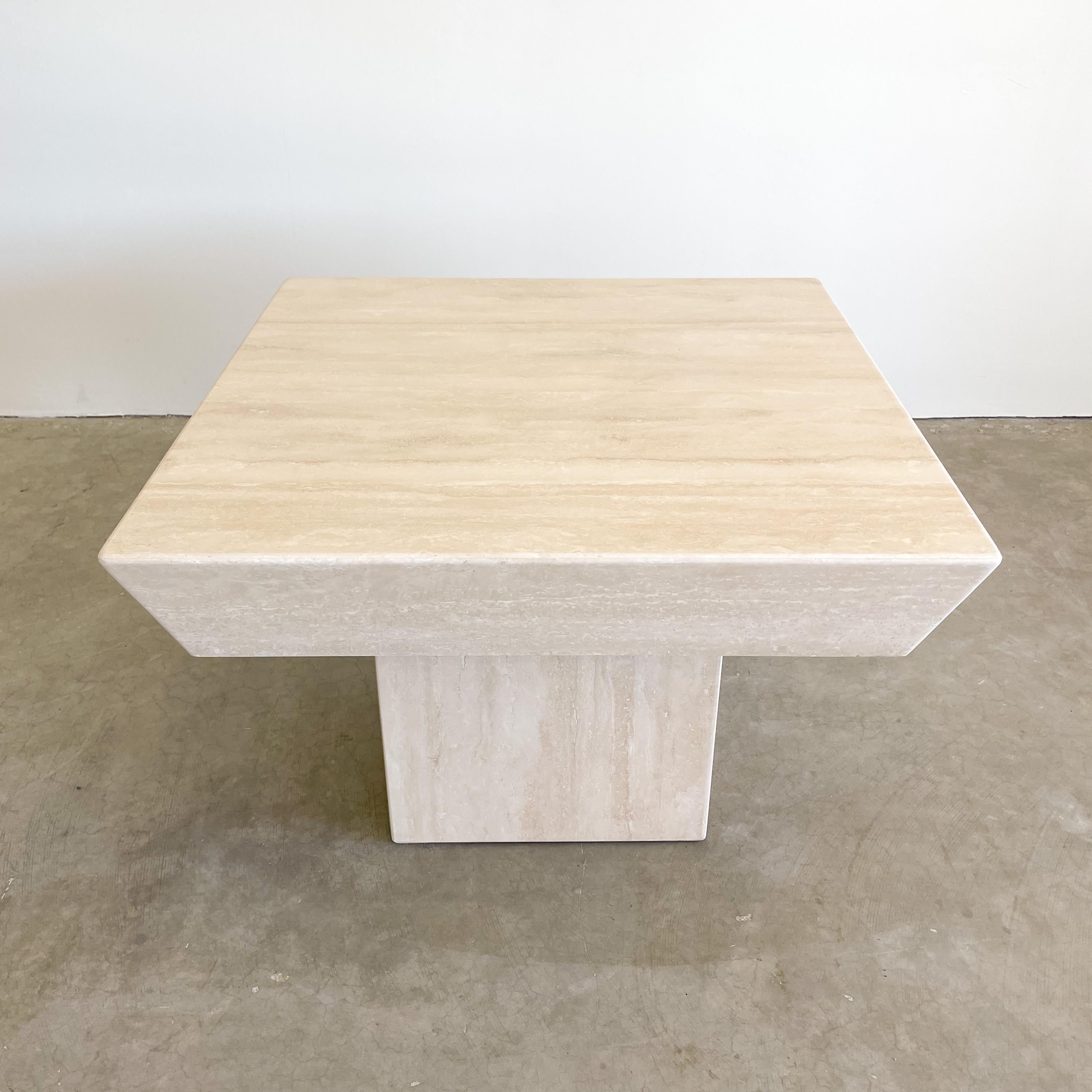 Vintage Square Travertine Stone End Table Marble Postmodern MCM Retro Minimal In Good Condition For Sale In Palm Desert, CA