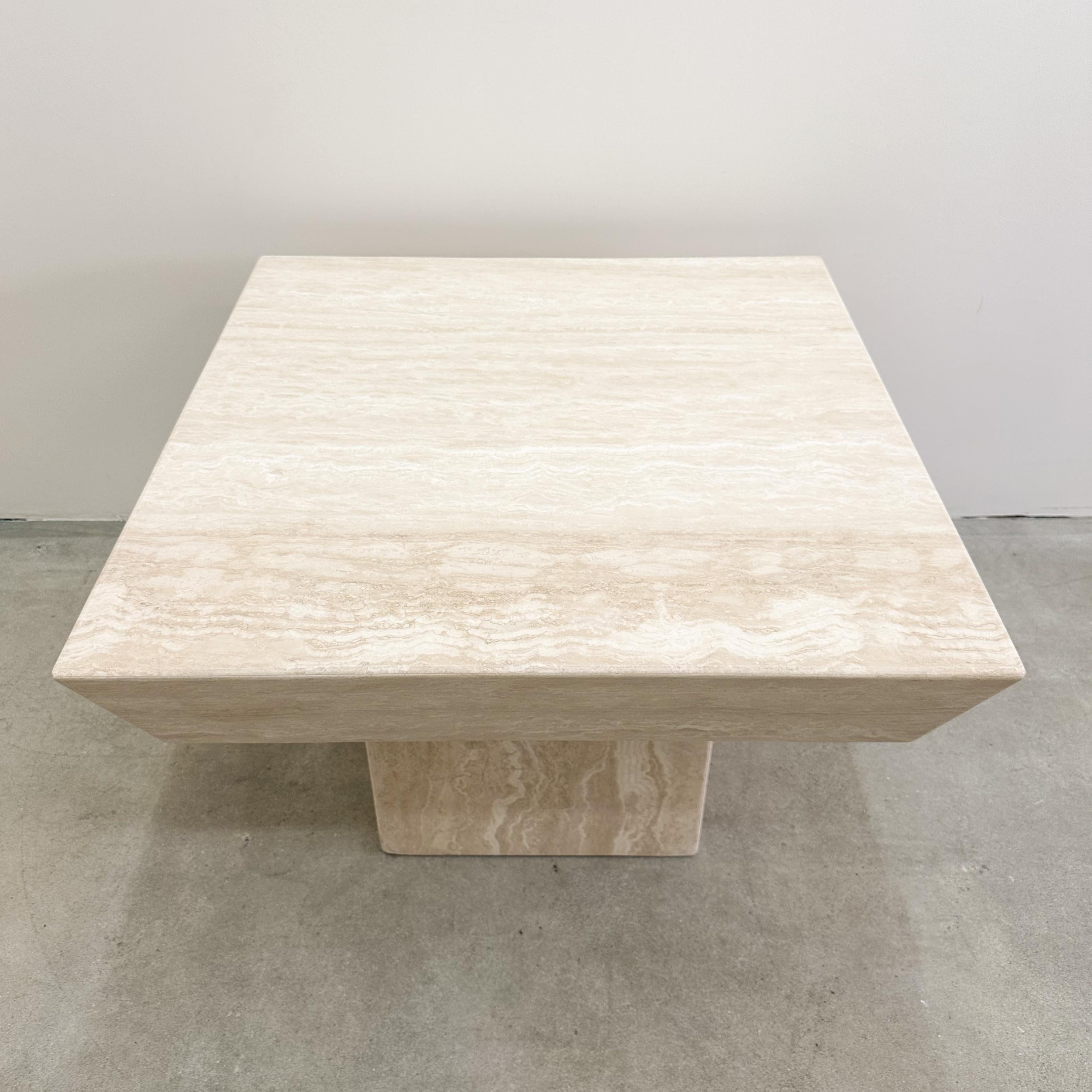 Late 20th Century Vintage Square Travertine Stone End Table Marble Postmodern MCM Retro Minimal