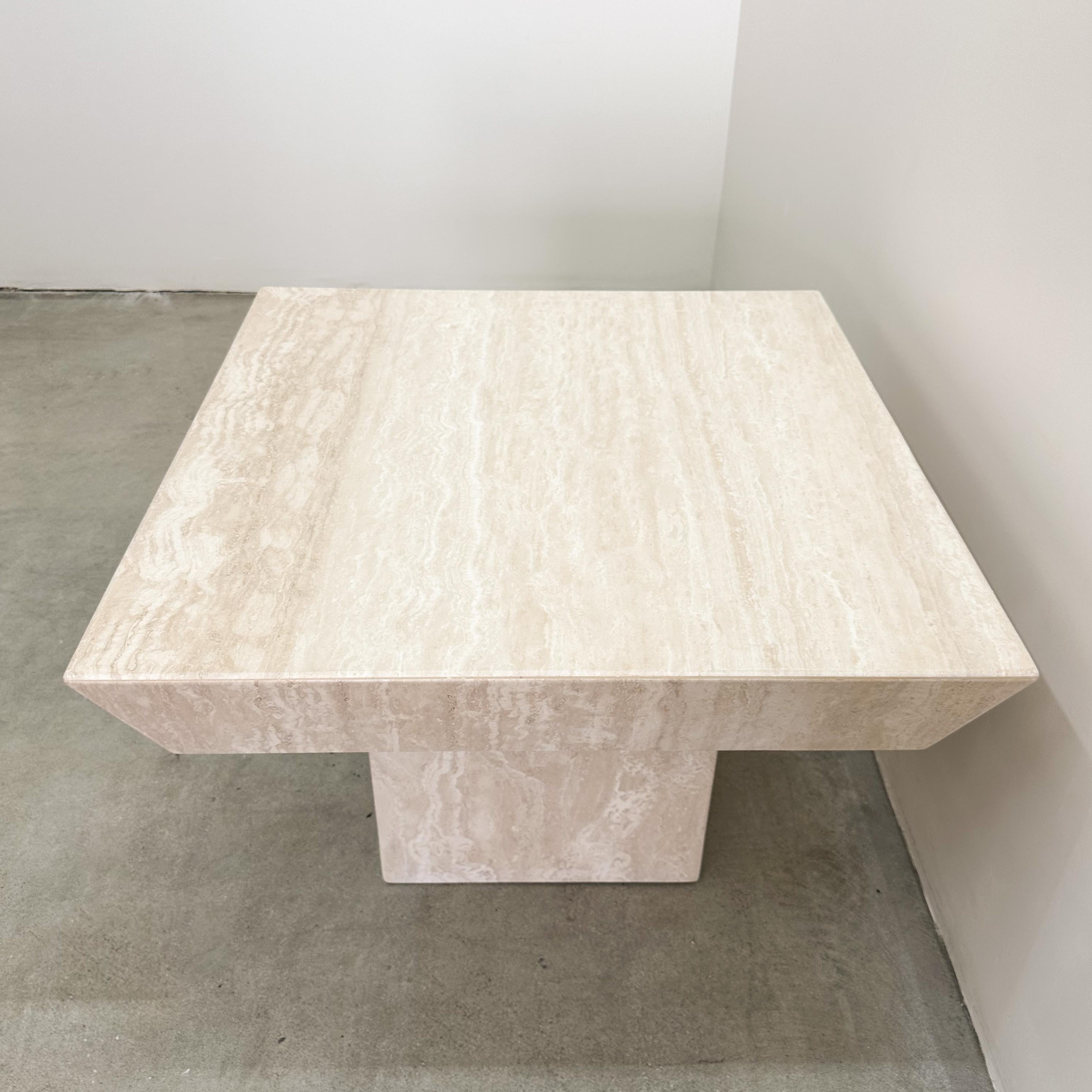 Vintage Square Travertine Stone End Table Marble Postmodern MCM Retro Minimal 1