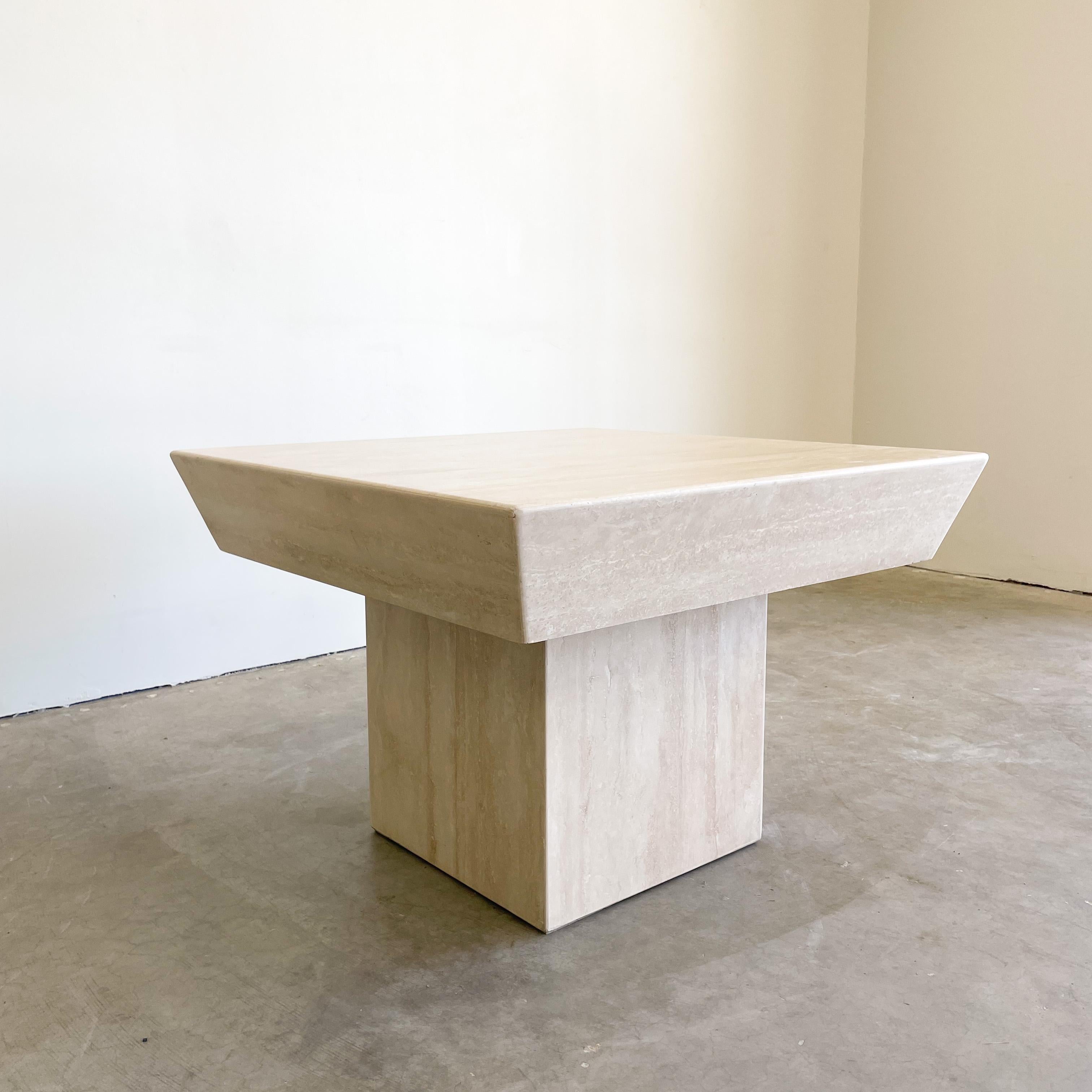 Vintage Square Travertine Stone End Table Marble Postmodern MCM Retro Minimal 1