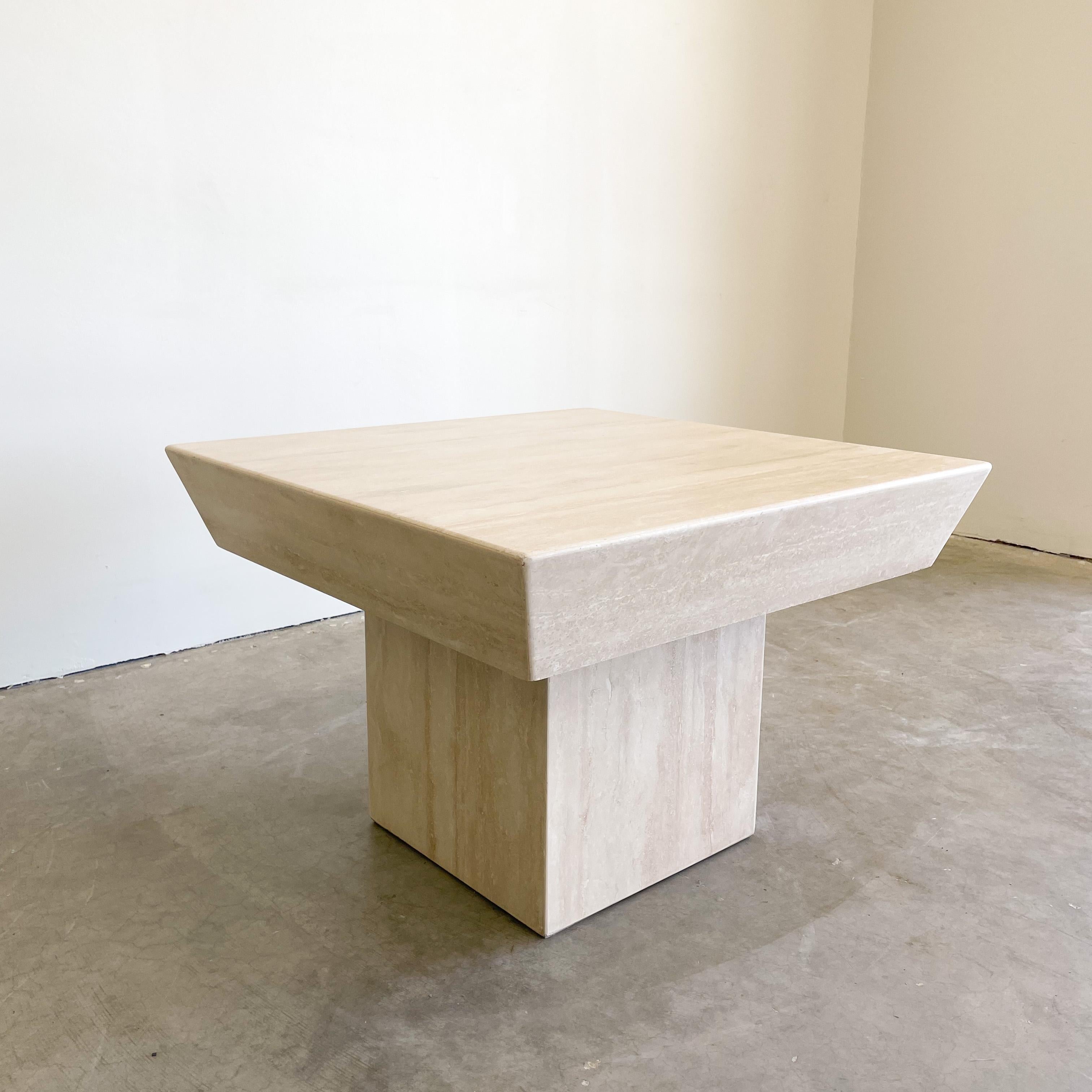 Vintage Square Travertine Stone End Table Marble Postmodern MCM Retro Minimal 2