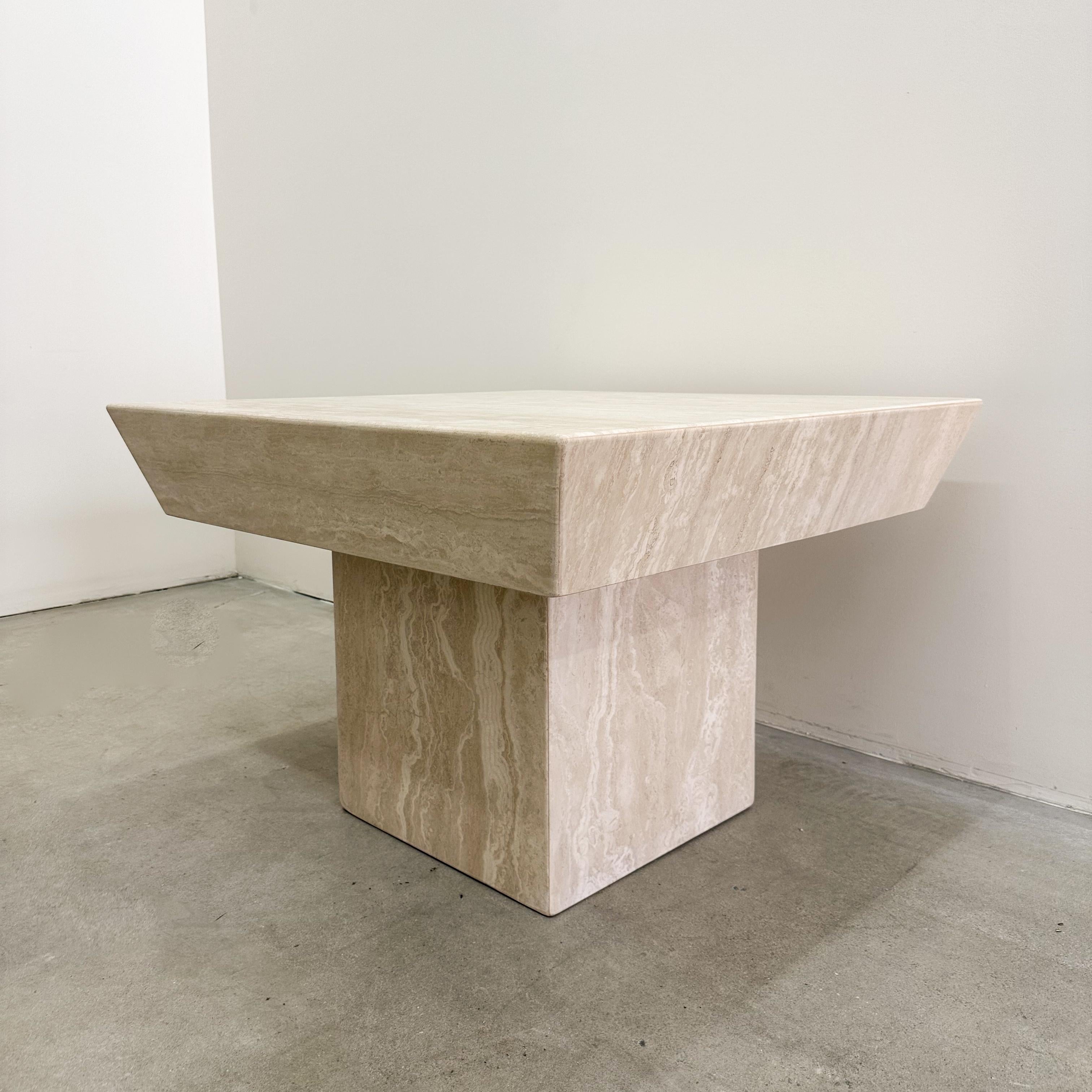 Vintage Square Travertine Stone End Table Marble Postmodern MCM Retro Minimal 3
