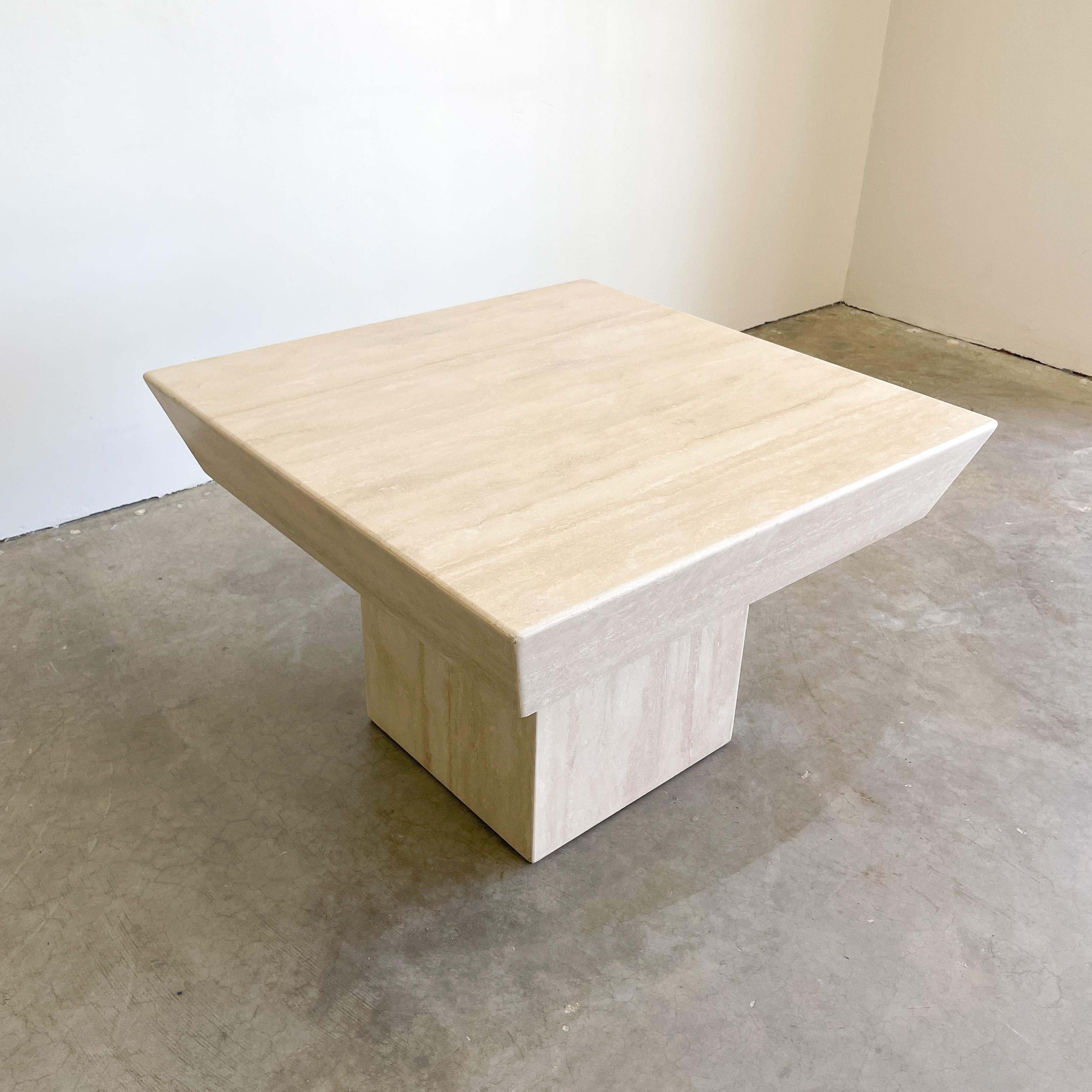 Vintage Square Travertine Stone End Table Marble Postmodern MCM Retro Minimal 3
