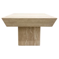 Vintage Square Travertine Stone End Table Marble Postmodern MCM Retro Minimal