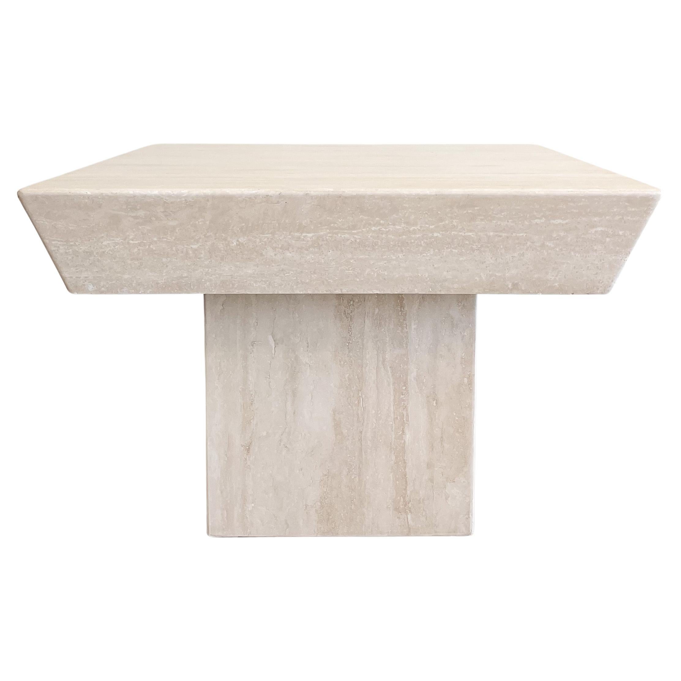 Vintage Square Travertine Stone End Table Marble Postmodern MCM Retro Minimal