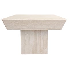 Vintage Square Travertine Stone End Table Marble Postmodern MCM Retro Minimal