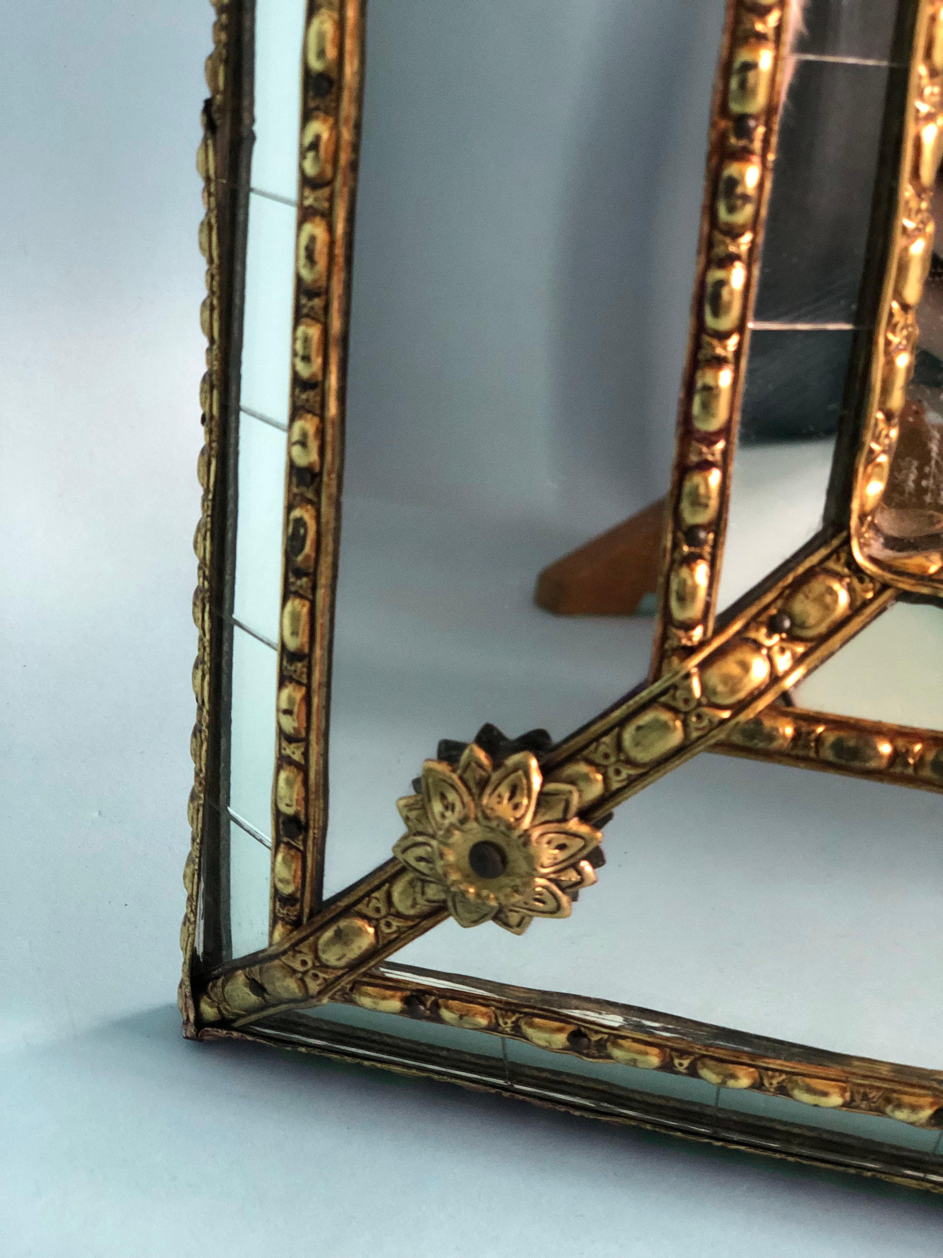 Spanish Vintage Square Venetian Mirror Hollywood Regency in Gold Spain 1990s