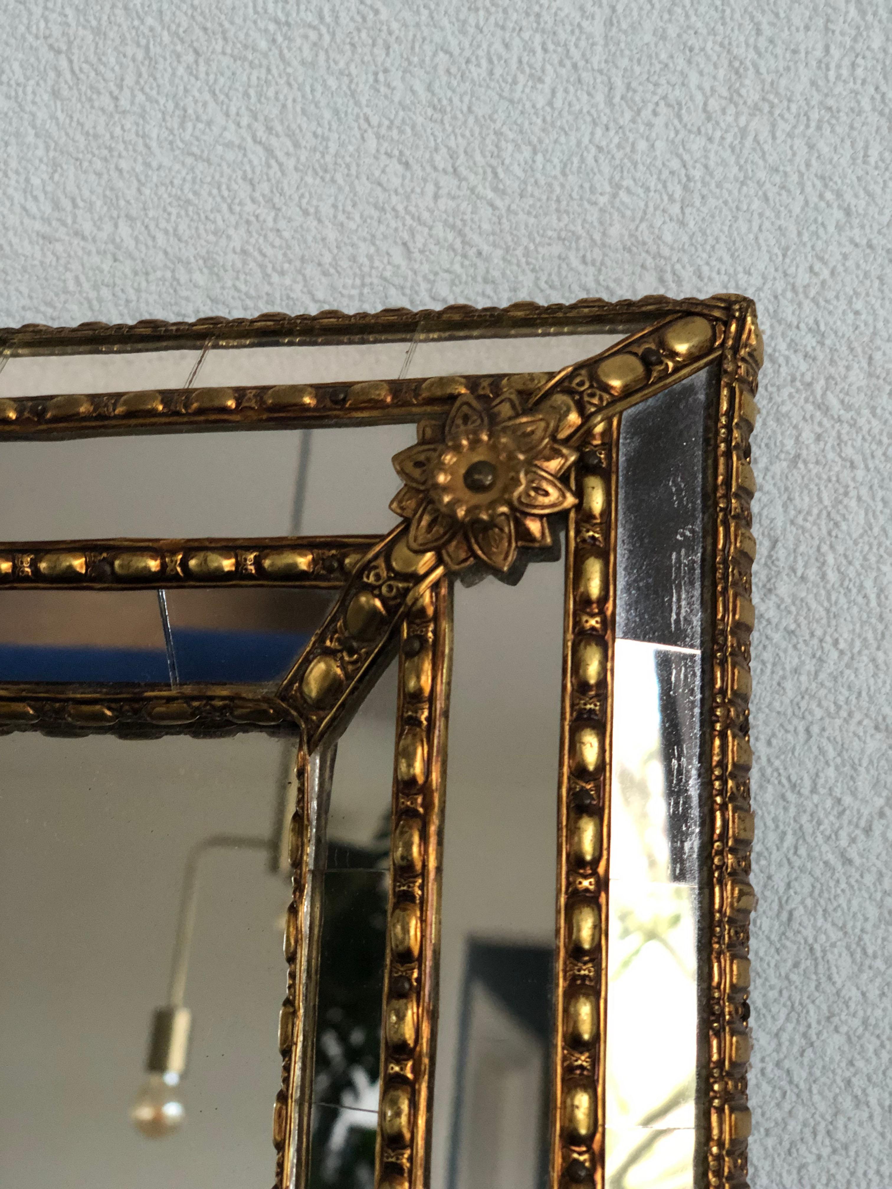 Spanish Vintage Square Venetian Mirror Hollywood Regency in Gold Spain 1990s