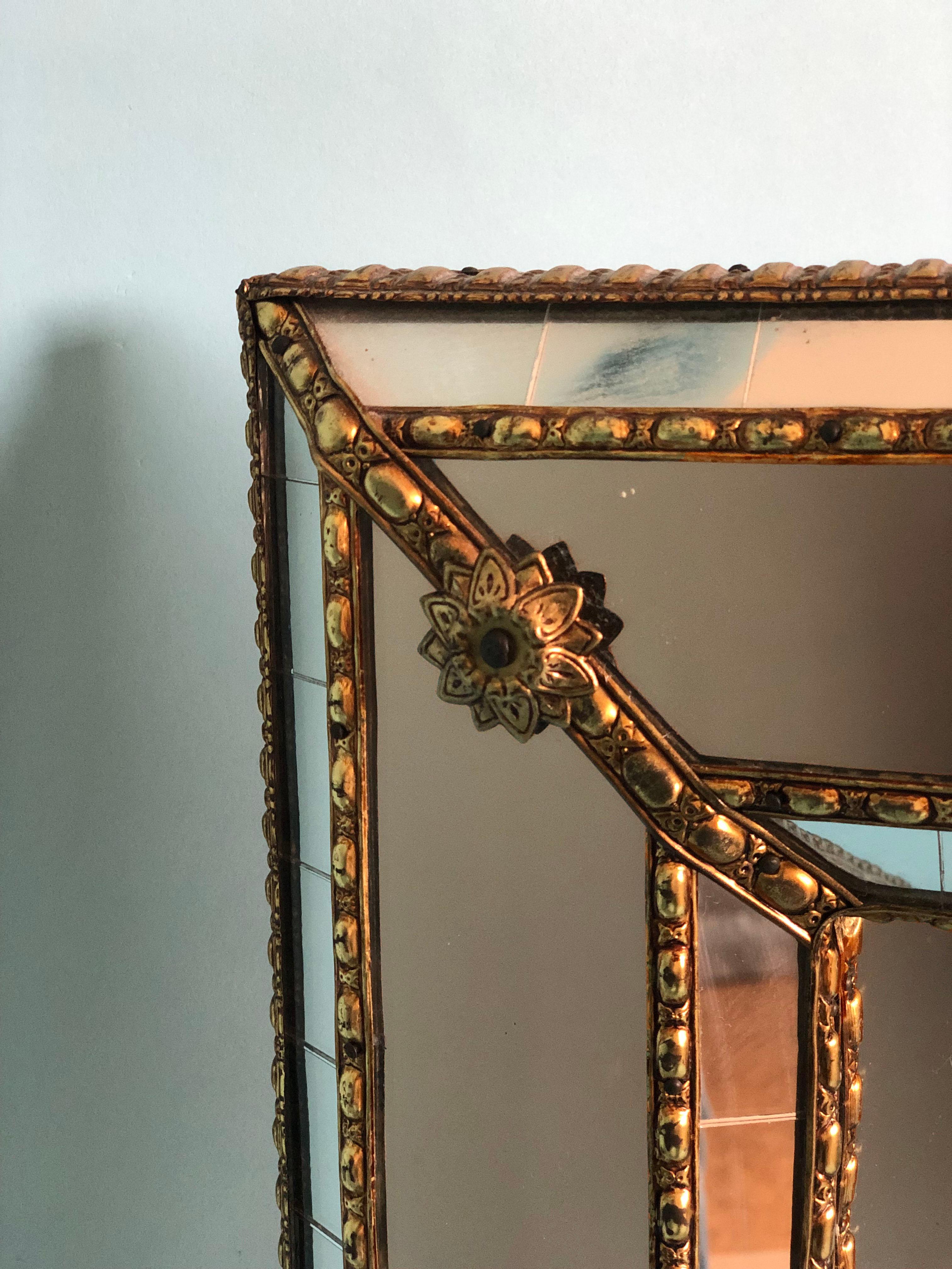 Hand-Crafted Vintage Square Venetian Mirror Hollywood Regency in Gold Spain 1990s