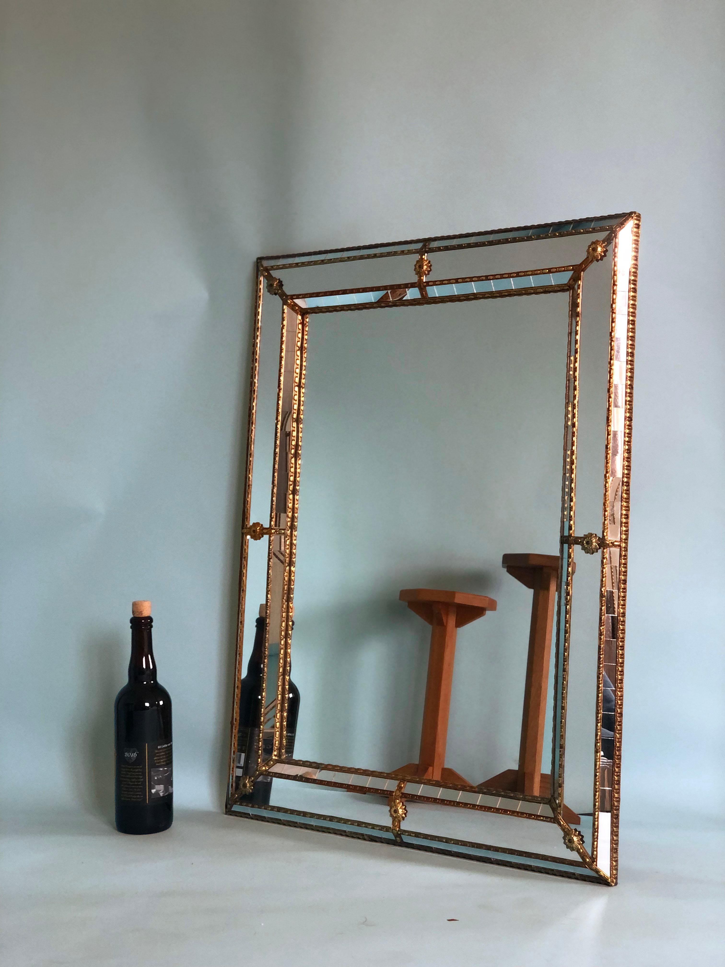 Late 20th Century Vintage Square Venetian Mirror Hollywood Regency in Gold Spain 1990s