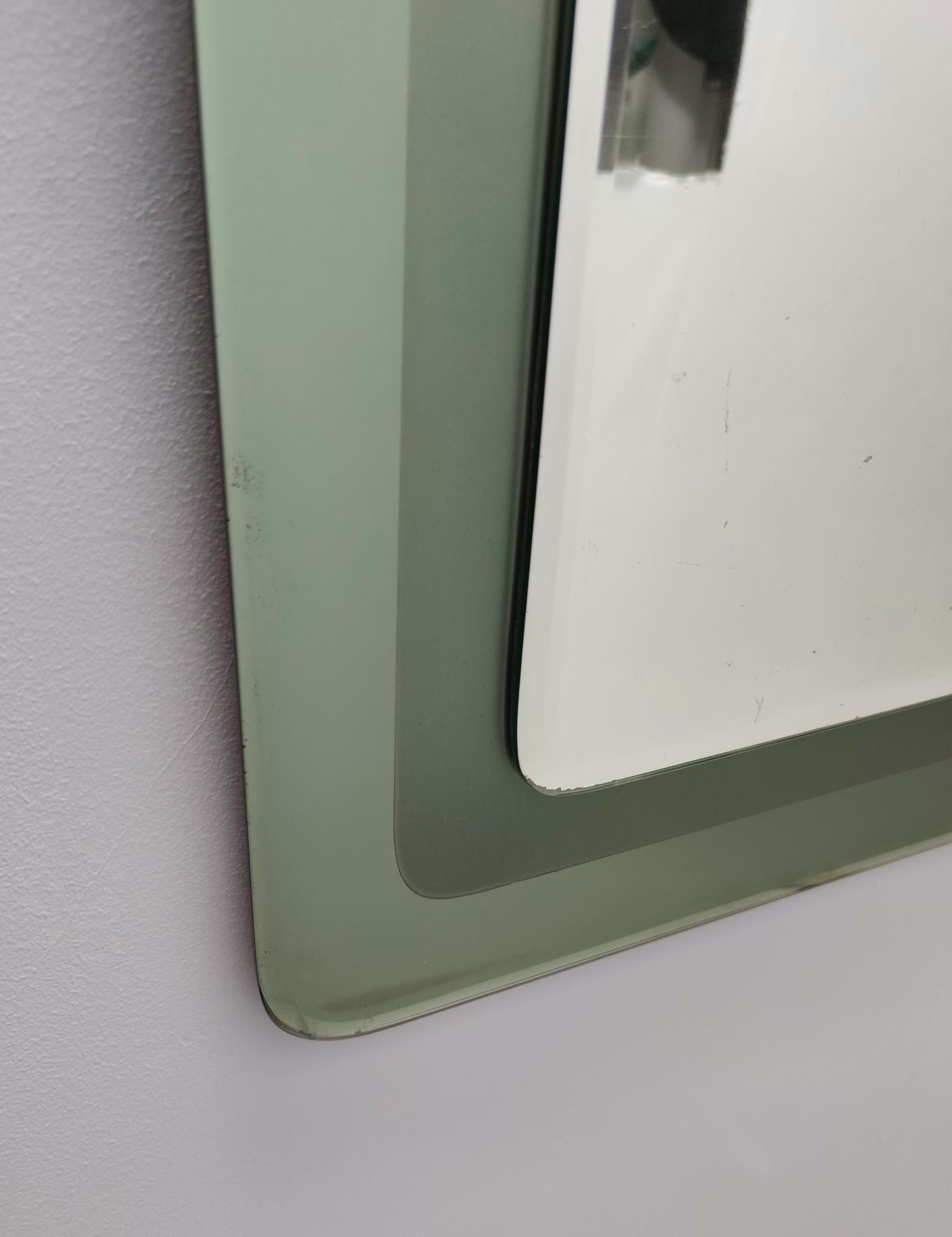 Postmodern Square Wall Mirror with an Army Green Beveled Glass Frame, Italy 2