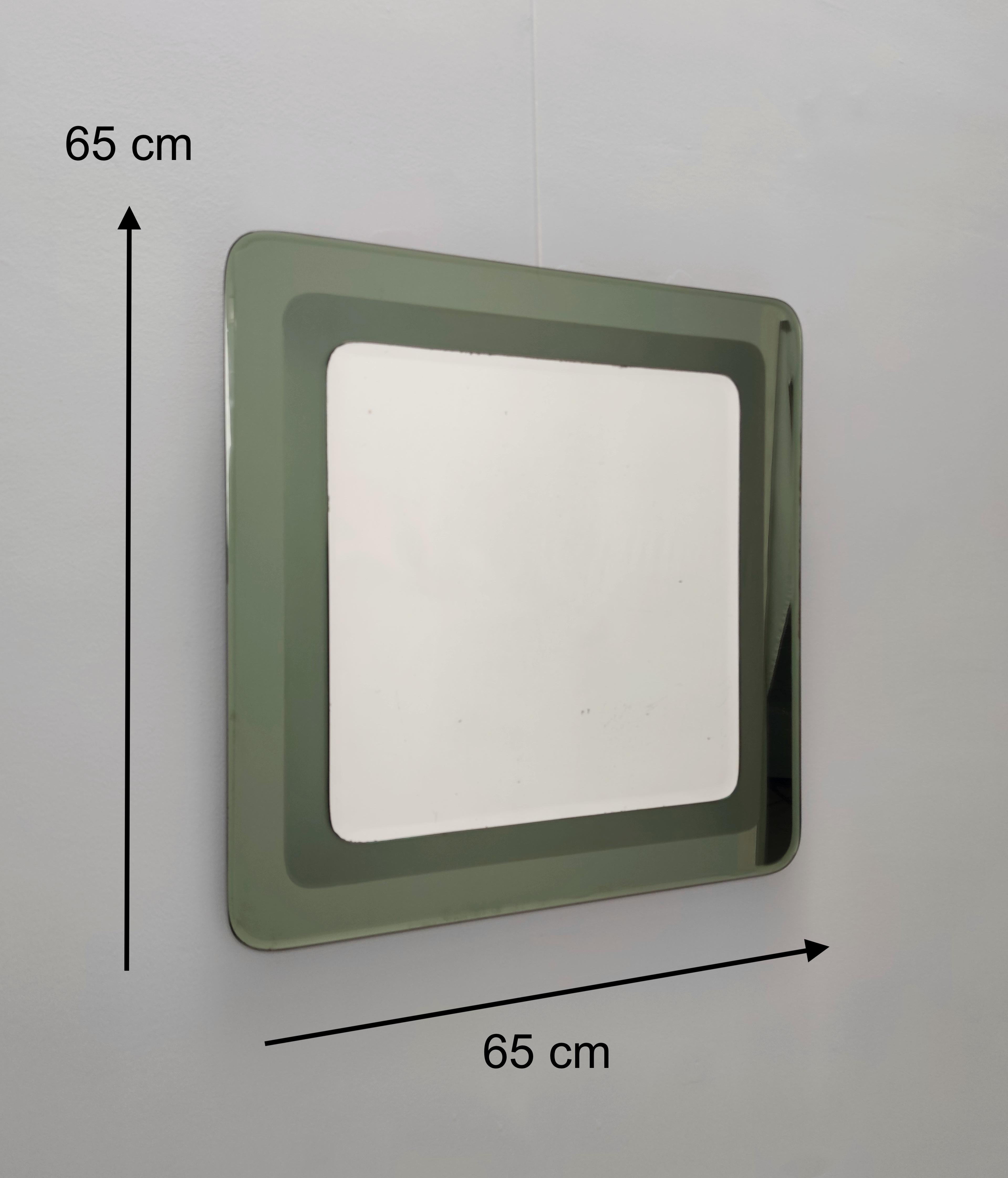 Postmodern Square Wall Mirror with an Army Green Beveled Glass Frame, Italy 3