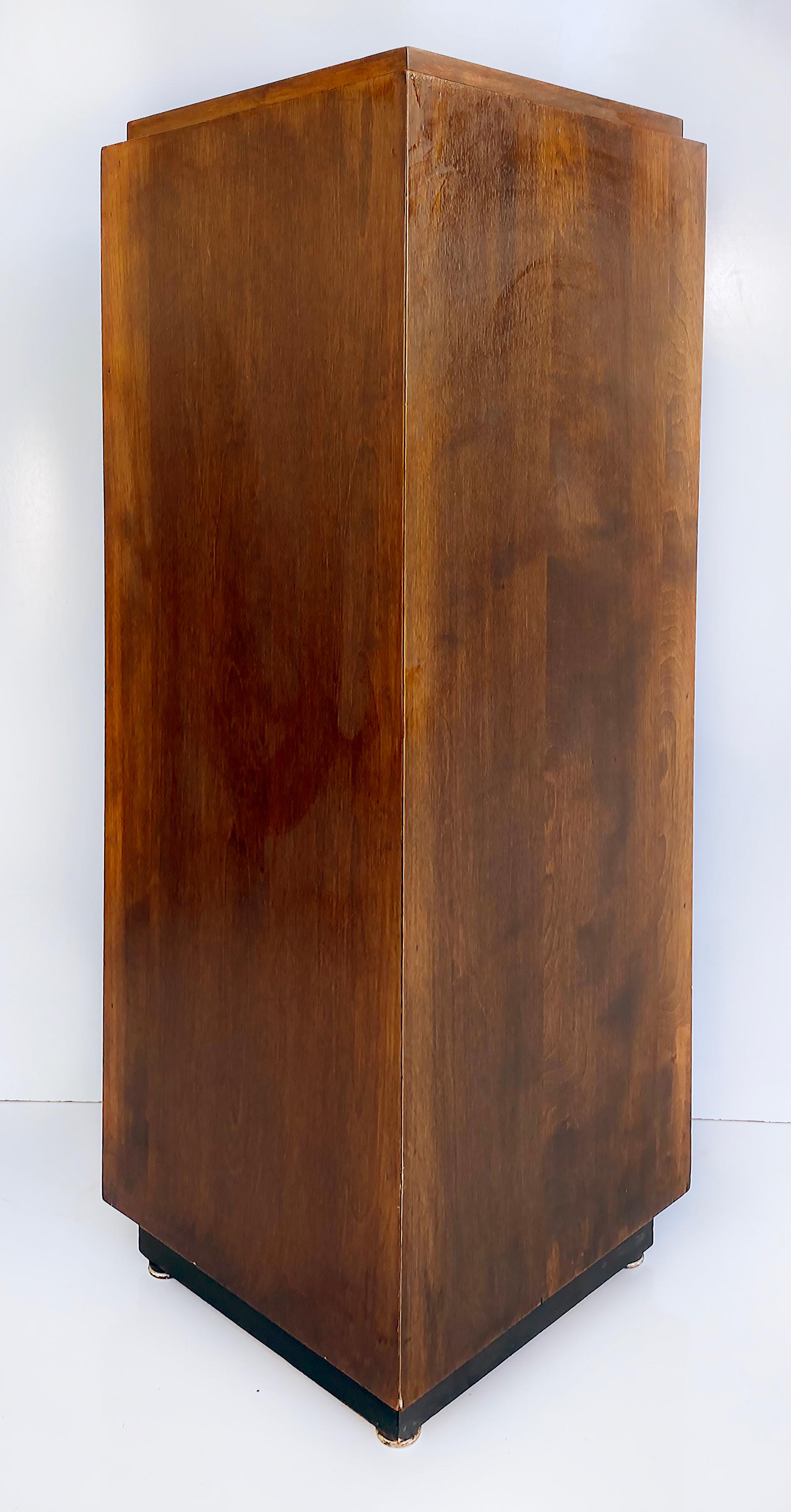 Vintage Square Wood Column Pedestal with Recessed Black Base In Good Condition In Miami, FL