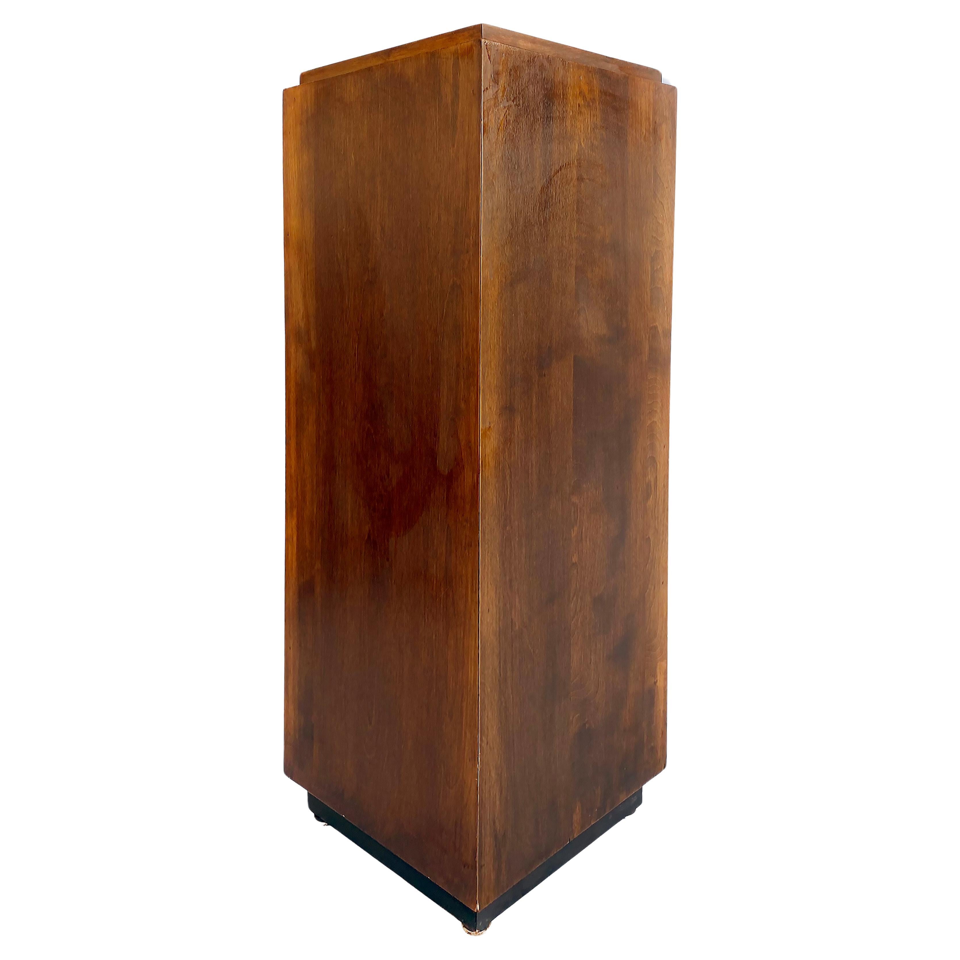 Vintage Square Wood Column Pedestal with Recessed Black Base