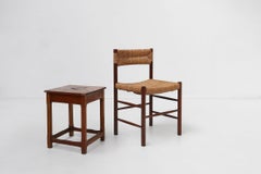 Vintage square wooden stool with handle, Belgium ca. 1920