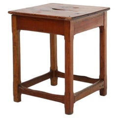 Used square wooden stool with handle, Belgium ca. 1920