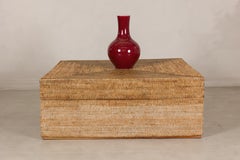 Vintage Square Woven Rattan Coffee Table with Lift-Off Top and Storage
