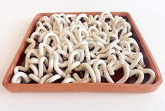 Vintage Squiggles Abstract Pottery Wall or Table Sculpture, Signed L. Barton