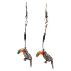 Vintage SS Gem-Set Parrot Dangle Earrings