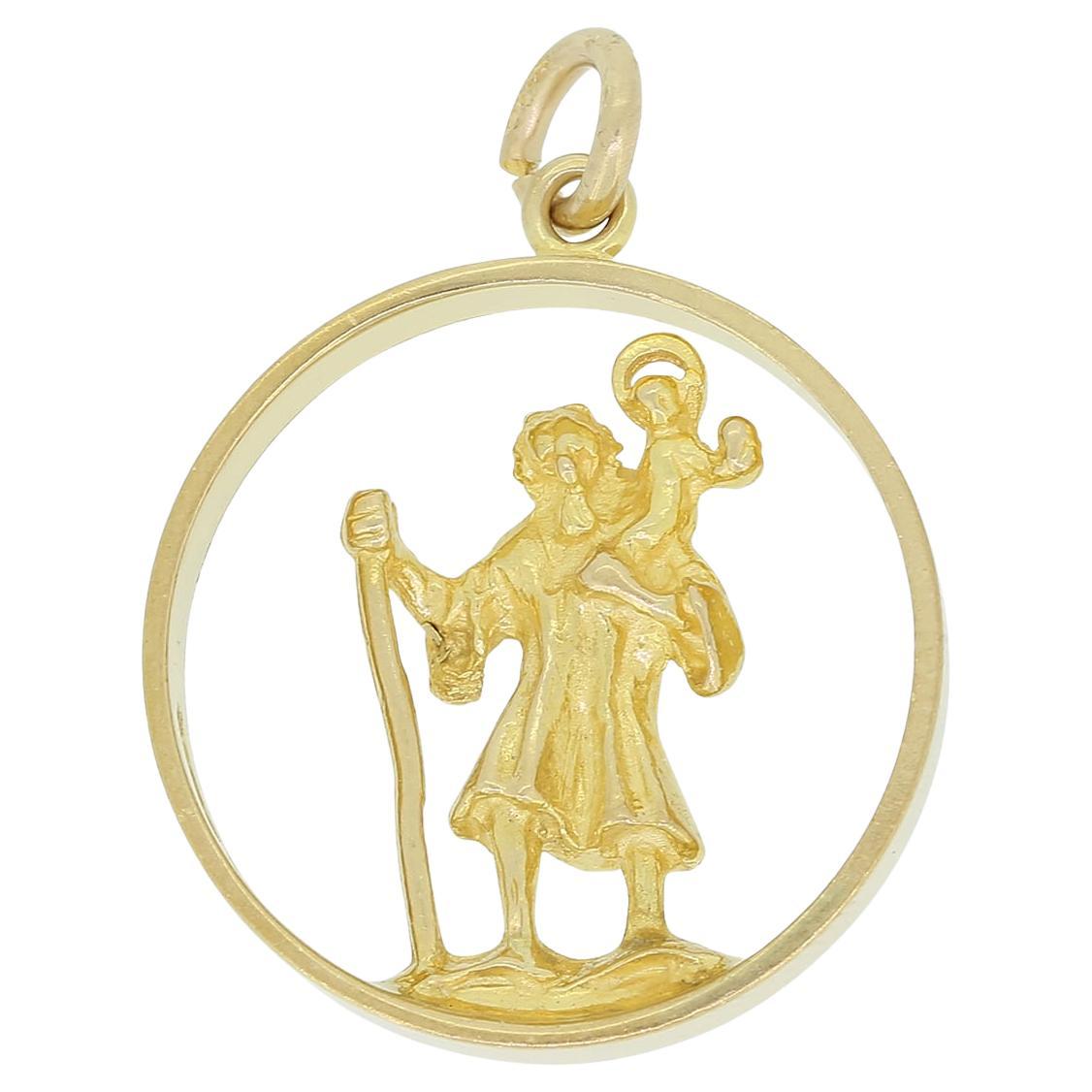 925 Sterling Silver 18ct Gold Small 10mm St Christopher Pendant 18
