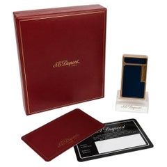 Vintage S.T. Dupont Blue Lacquer and Gold-Tone Lighter Original Box and Papers