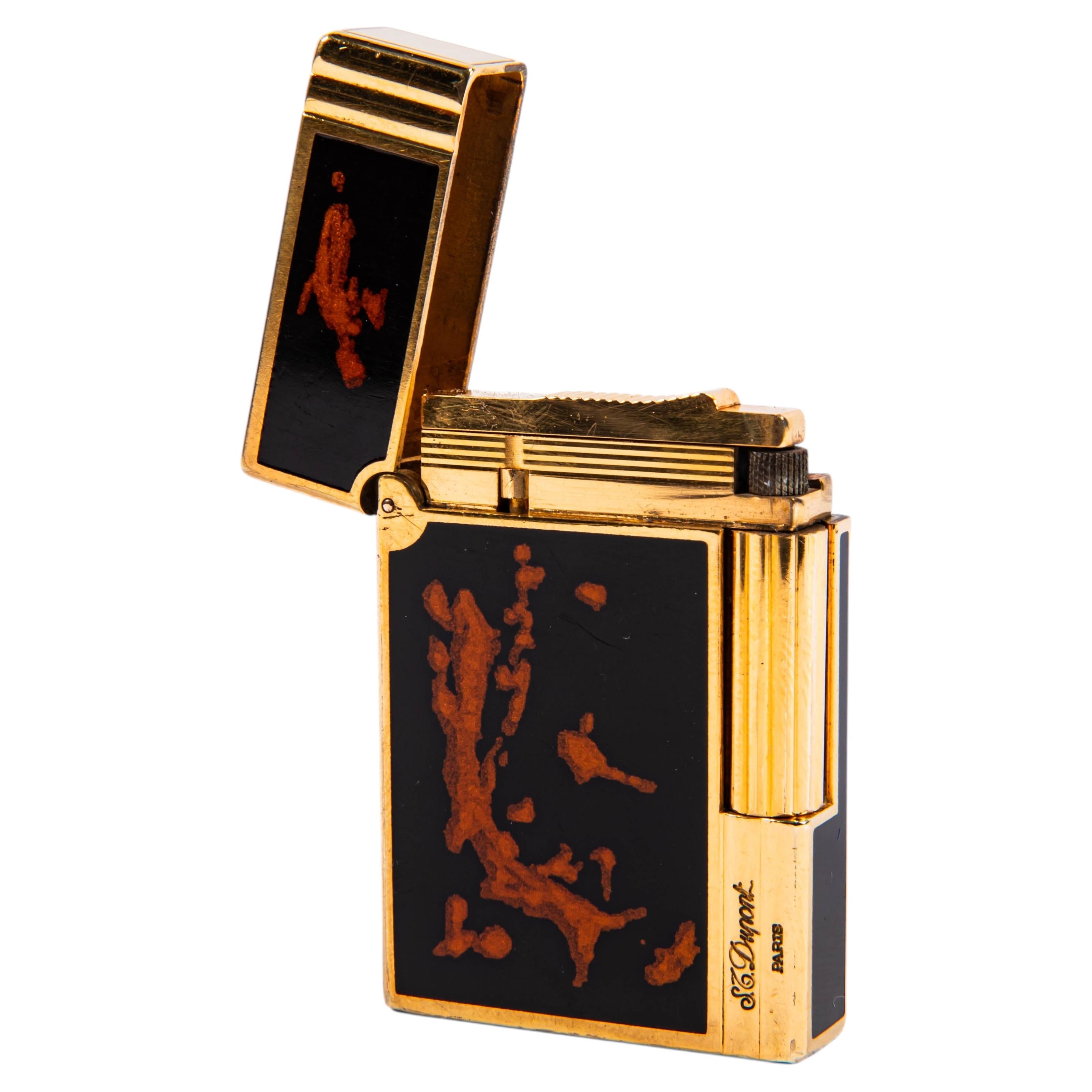 Vintage S.T. Briquet Dupont Gatsby, laqué noir « Fire », années 1980 en vente