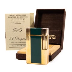 Vintage S.T. Encendedor Dupont Ligne 1 BR Regular Verde Lacado en Caja Años 70