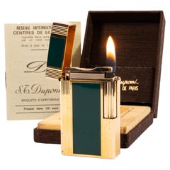 Vintage S.T. Encendedor Dupont Ligne 1 BR Regular Verde Lacado en Caja Años 70
