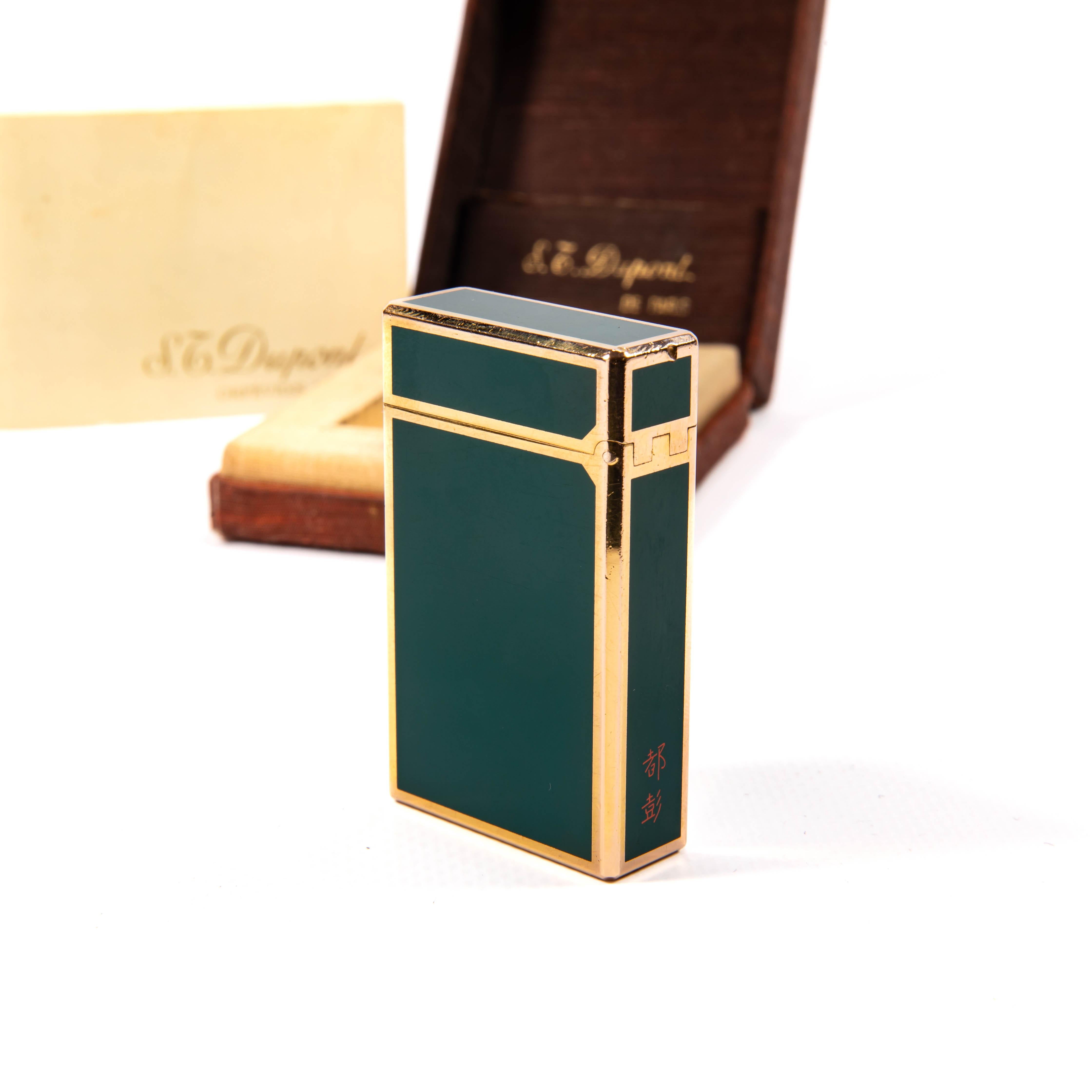 Vintage S.T. DUPONT Ligne 1 BR Regular Lighter Green Lacquered in Box 1980s For Sale 1